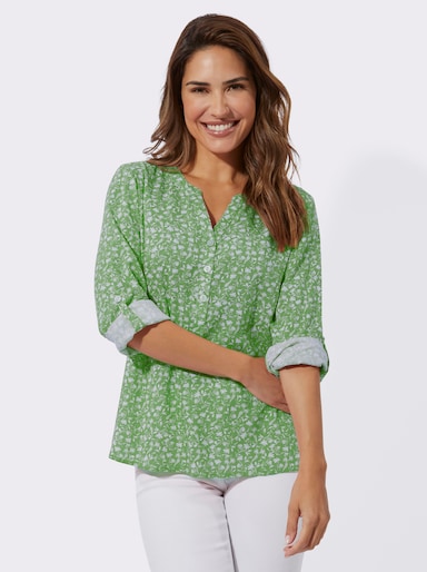 Blouse met lange mouwen - appelgroen/wit bedrukt