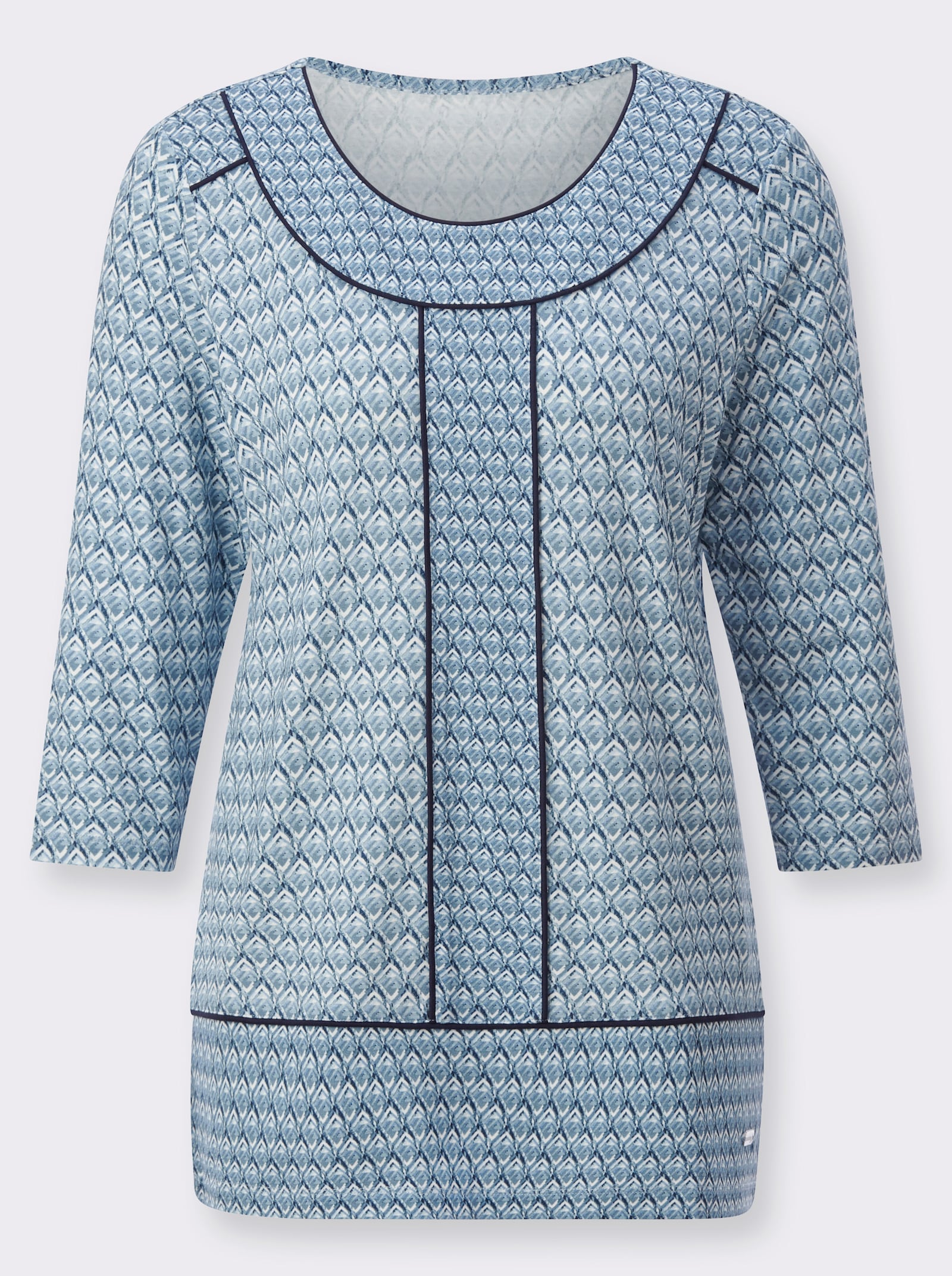 Shirt met ronde hals en contrastpaspels - bleu geprint