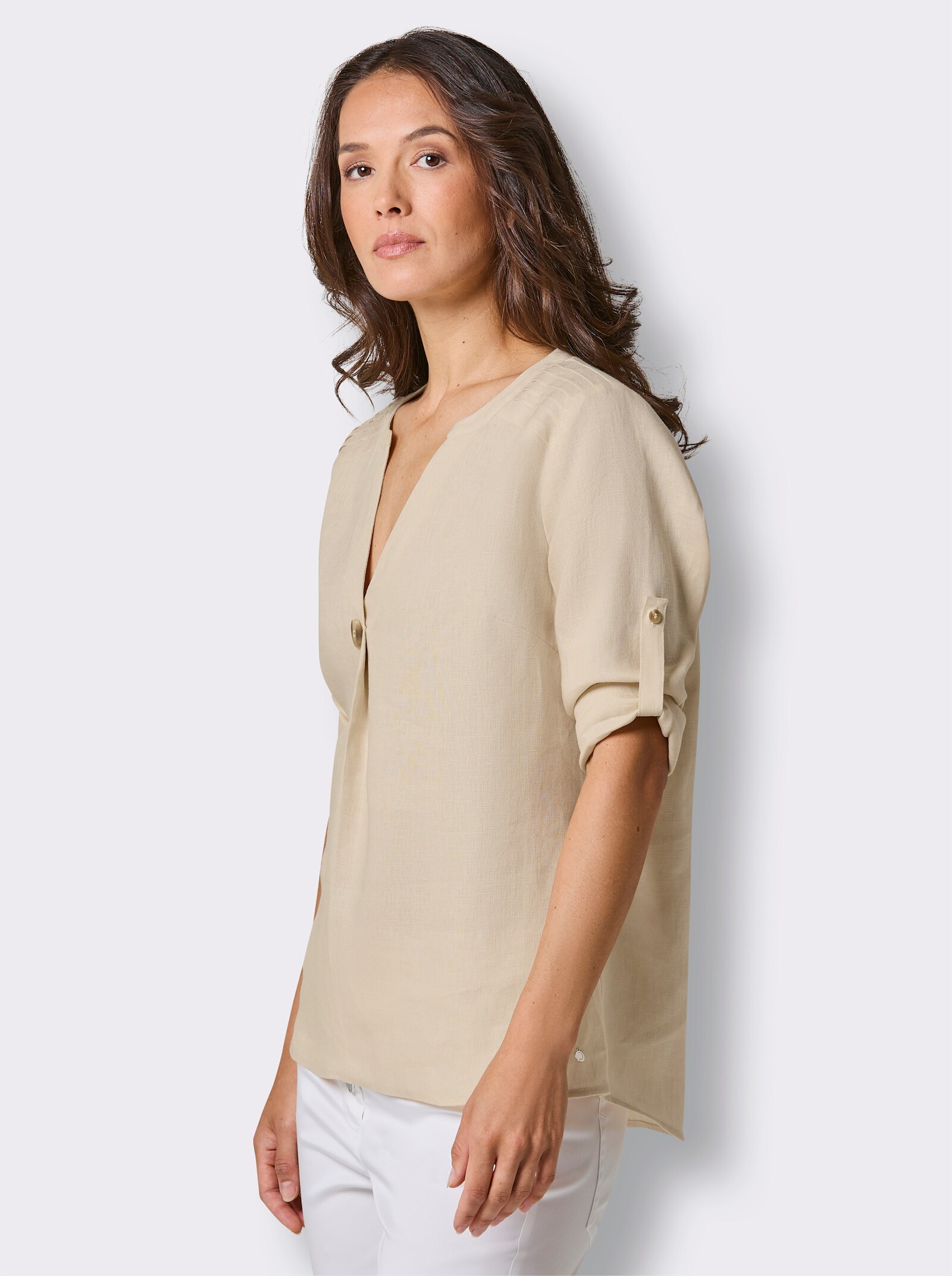 CREATION L PREMIUM Longbluse mit Falte - sand-meliert