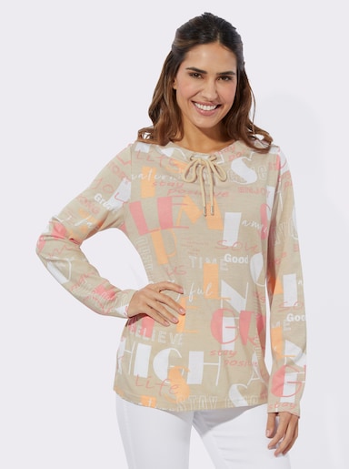 Langarmshirt mit Seitenschlitzen - sand-flamingo-bedruckt