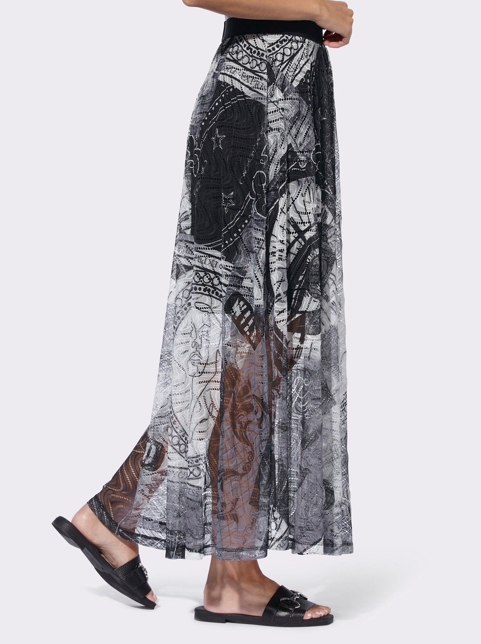 heine Meshrock mit Viskose-Futter - weiss-schwarz-bedruckt