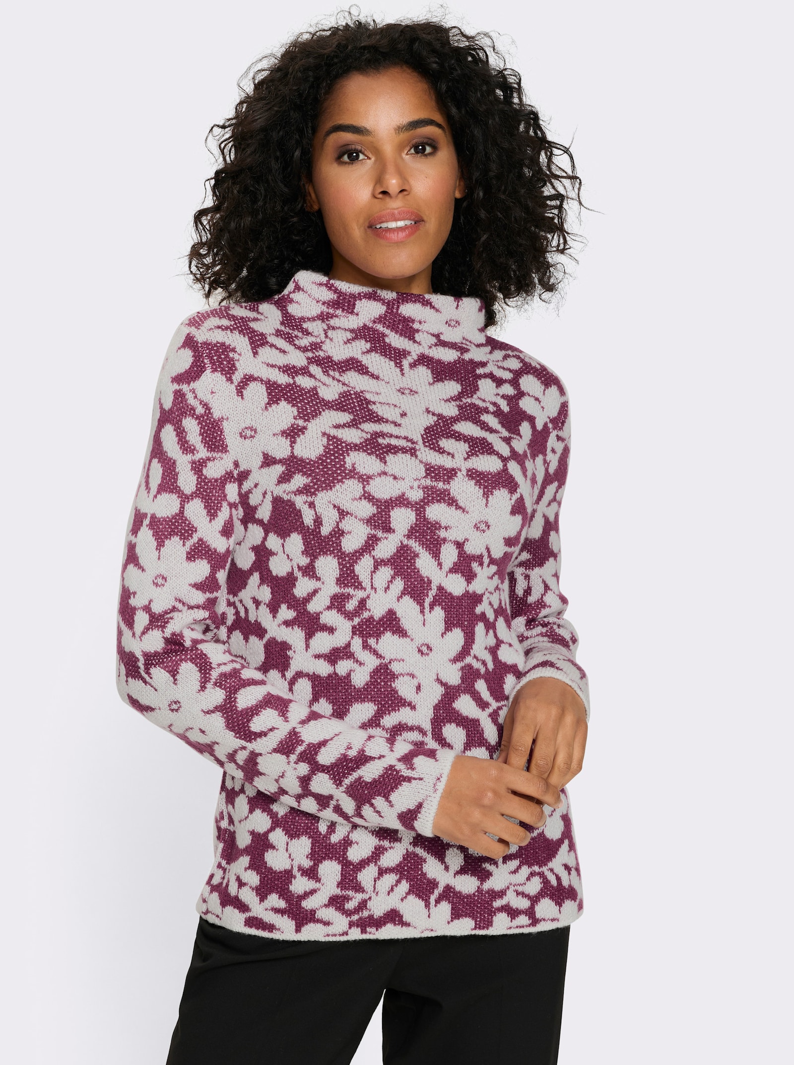 Stehkragenpullover mit Effektgarn - malve-ecru-gemustert