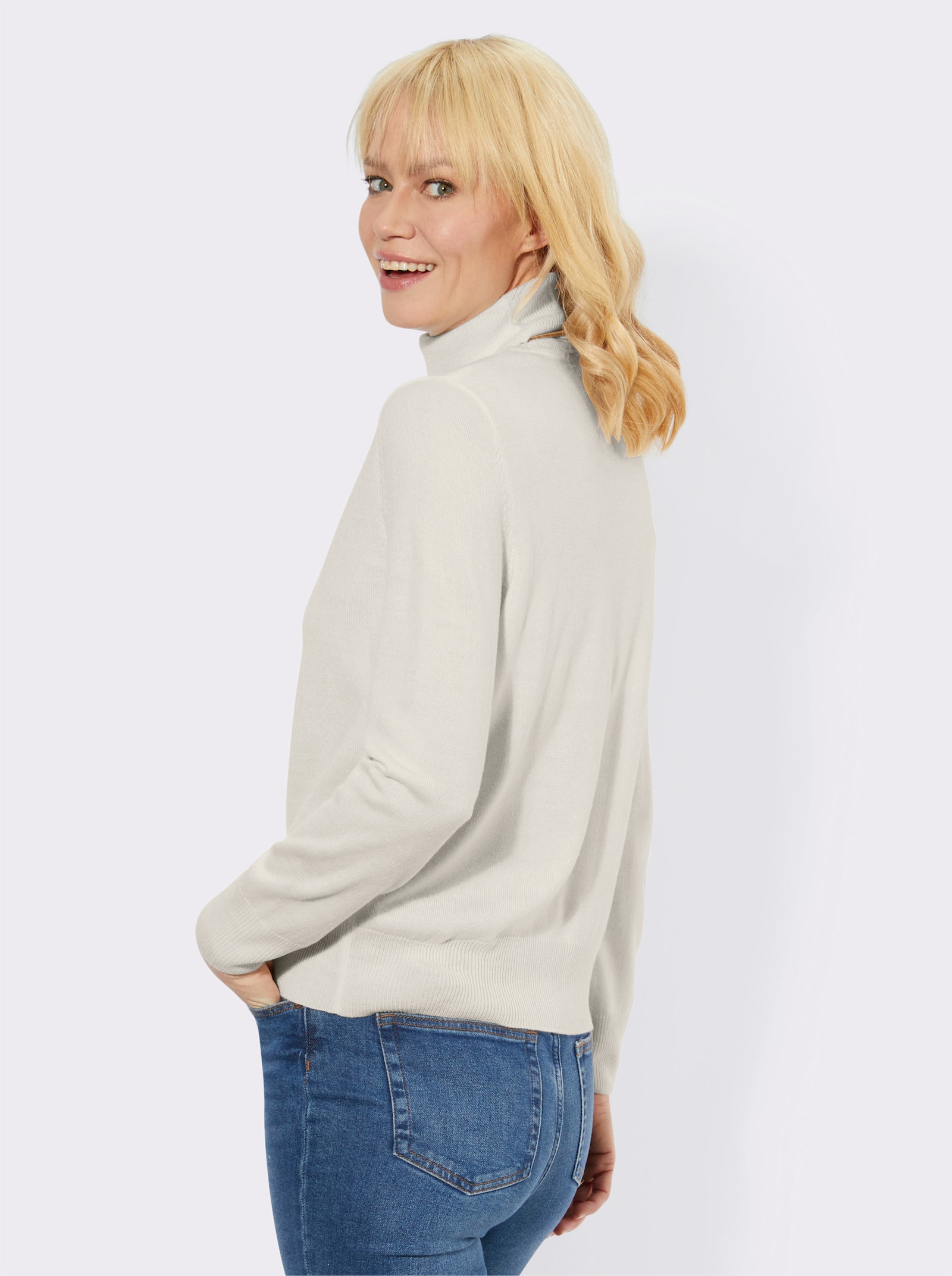 Colpullover met geribde zoom - ecru