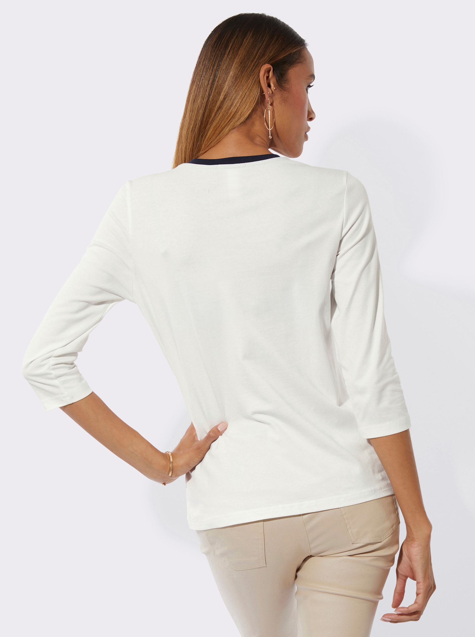 Rundhalsshirt mit platziertem Druck - ecru-marine-bedruckt