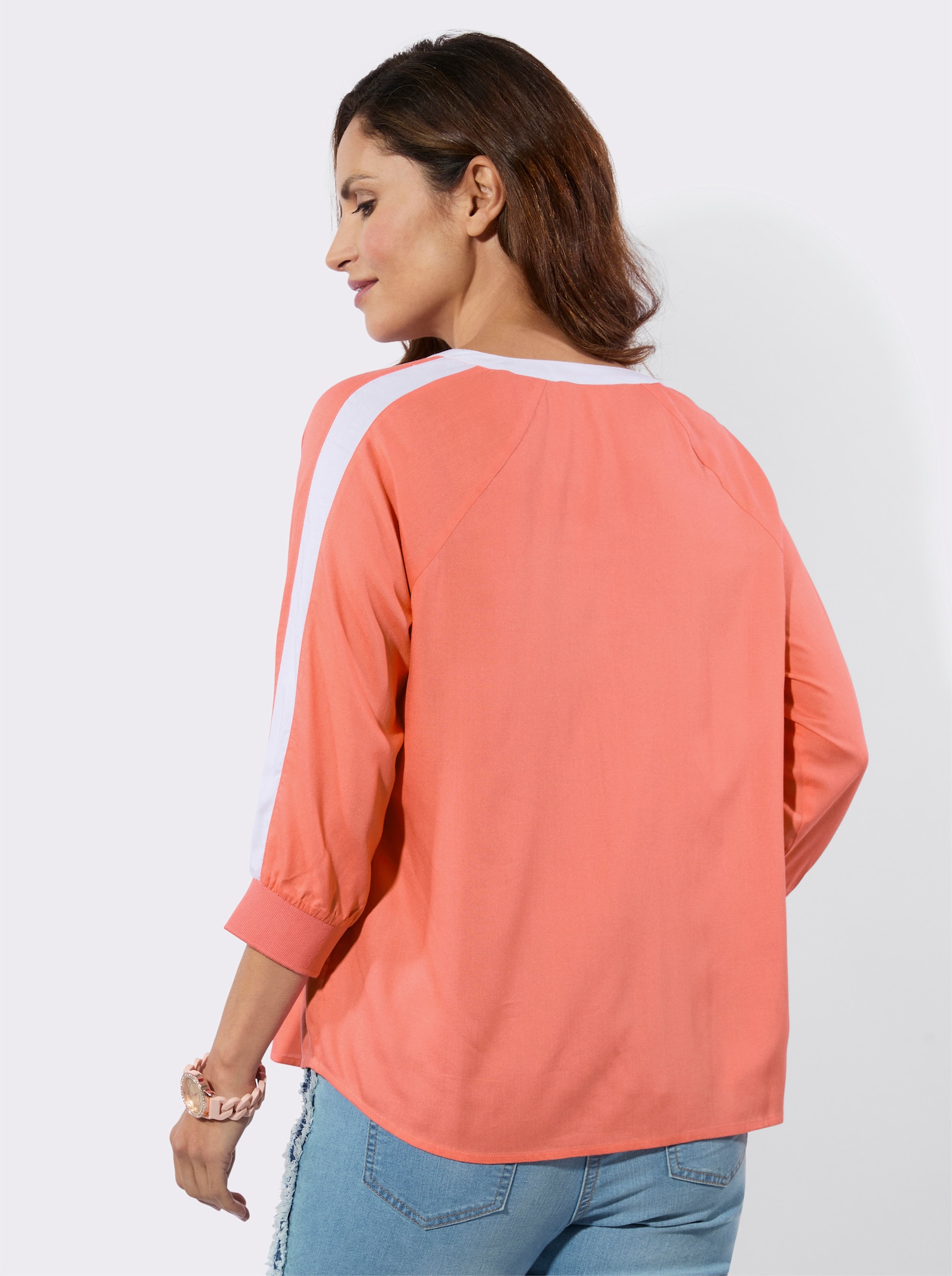 Schlupfbluse mit Kontrast-Einsätzen - koralle