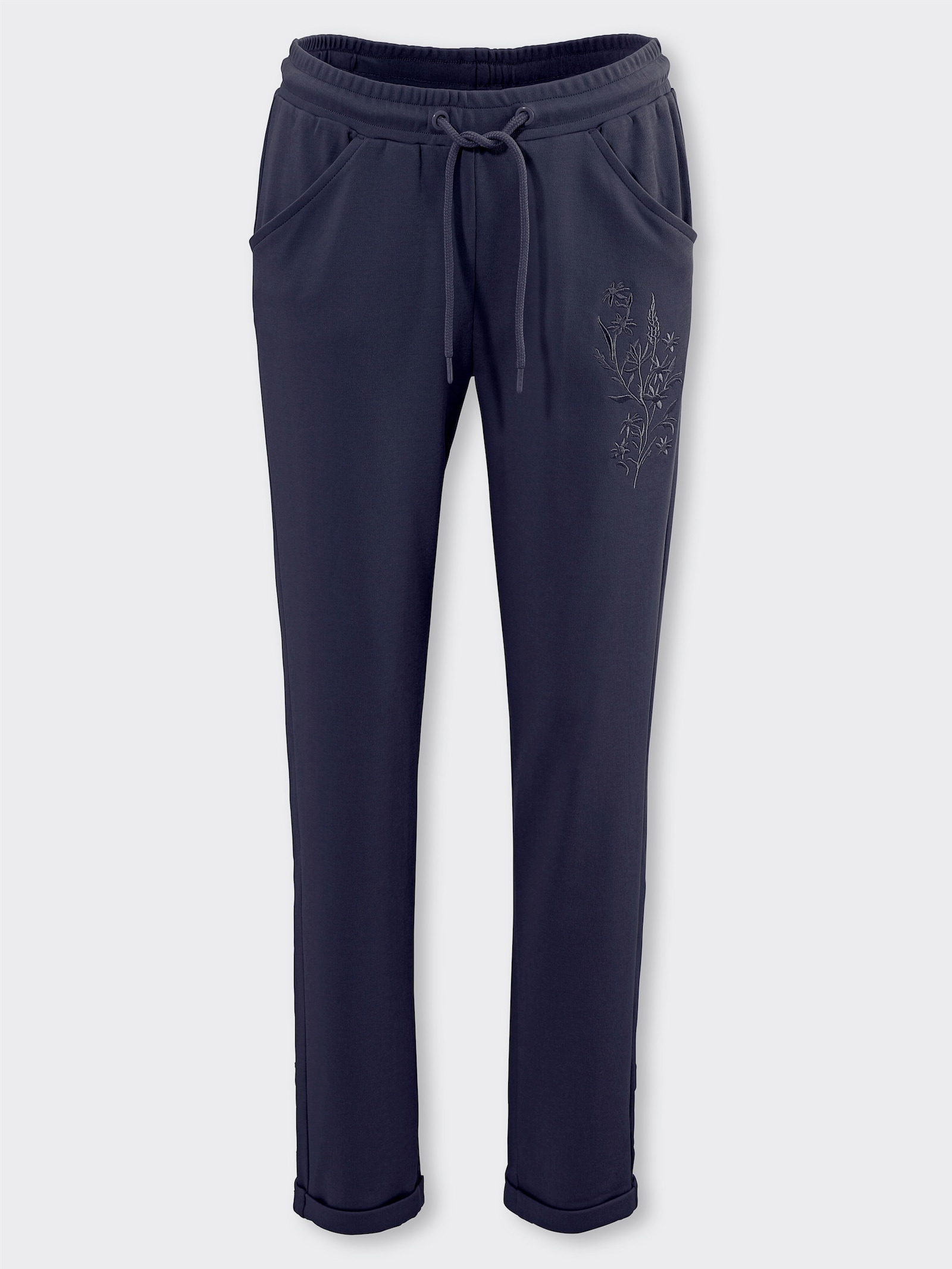 Sweathose mit Blütenstickerei - marine