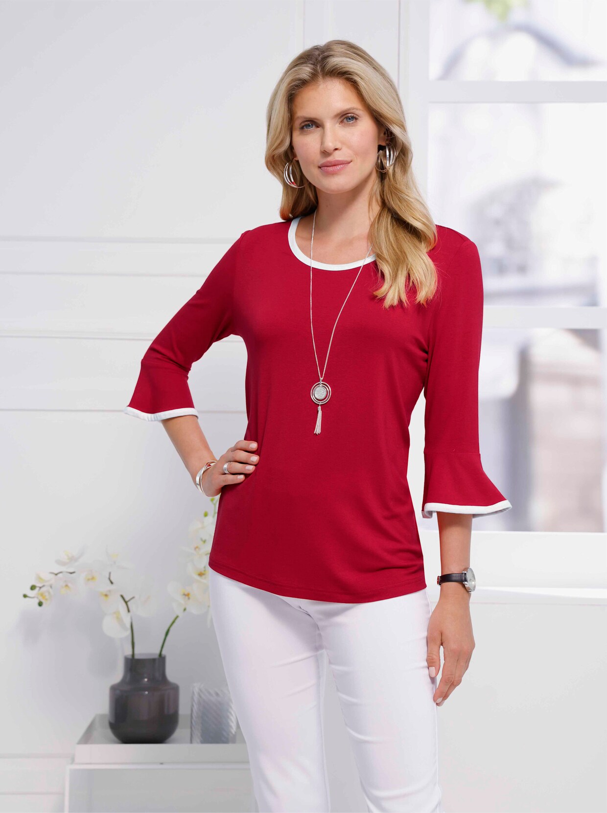 Shirt met 3/4-mouw - rood