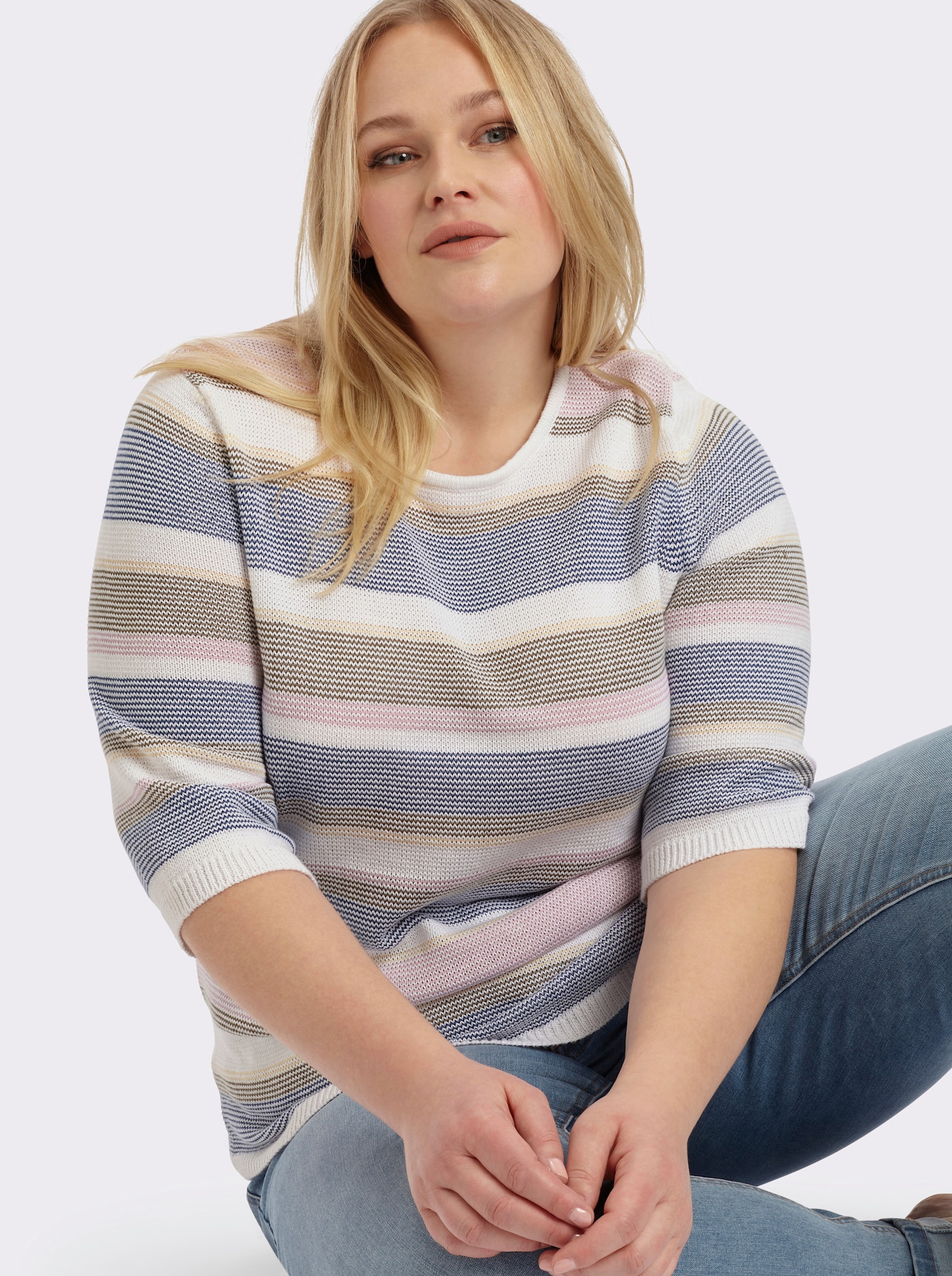 Streifenpullover mit garngefärbtem Muster - ecru-gestreift