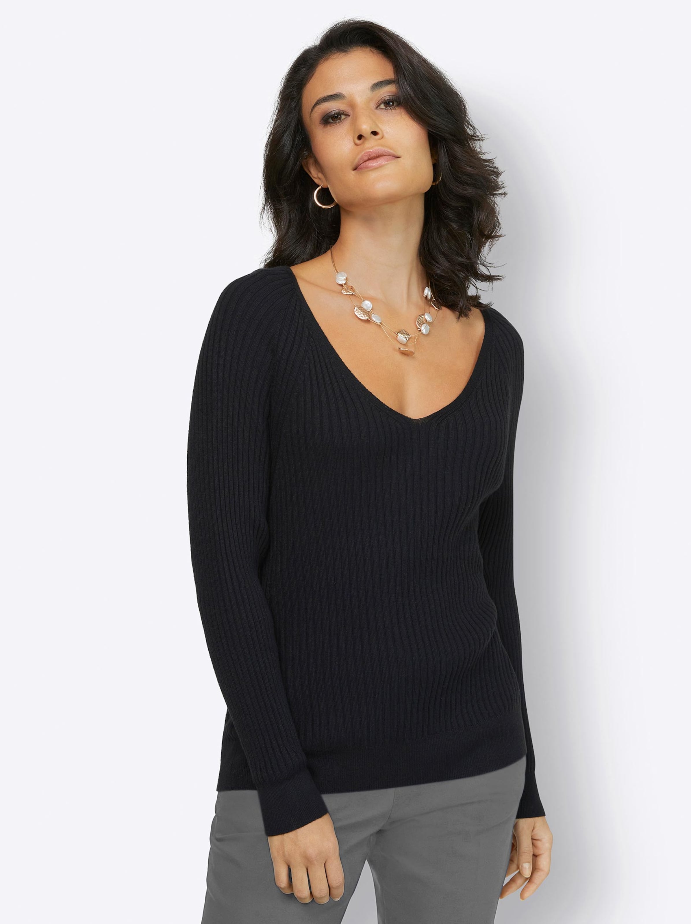 Damenmode Pullover V-Ausschnitt-Pullover in schwarz 