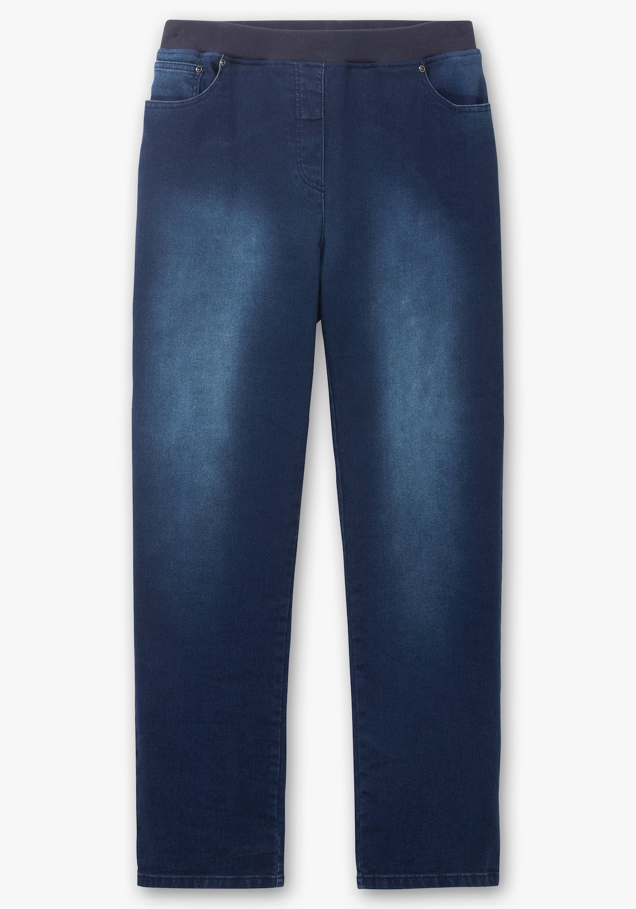 Schlupfjeans mit geripptem Strick-Dehnbund - dark blue
