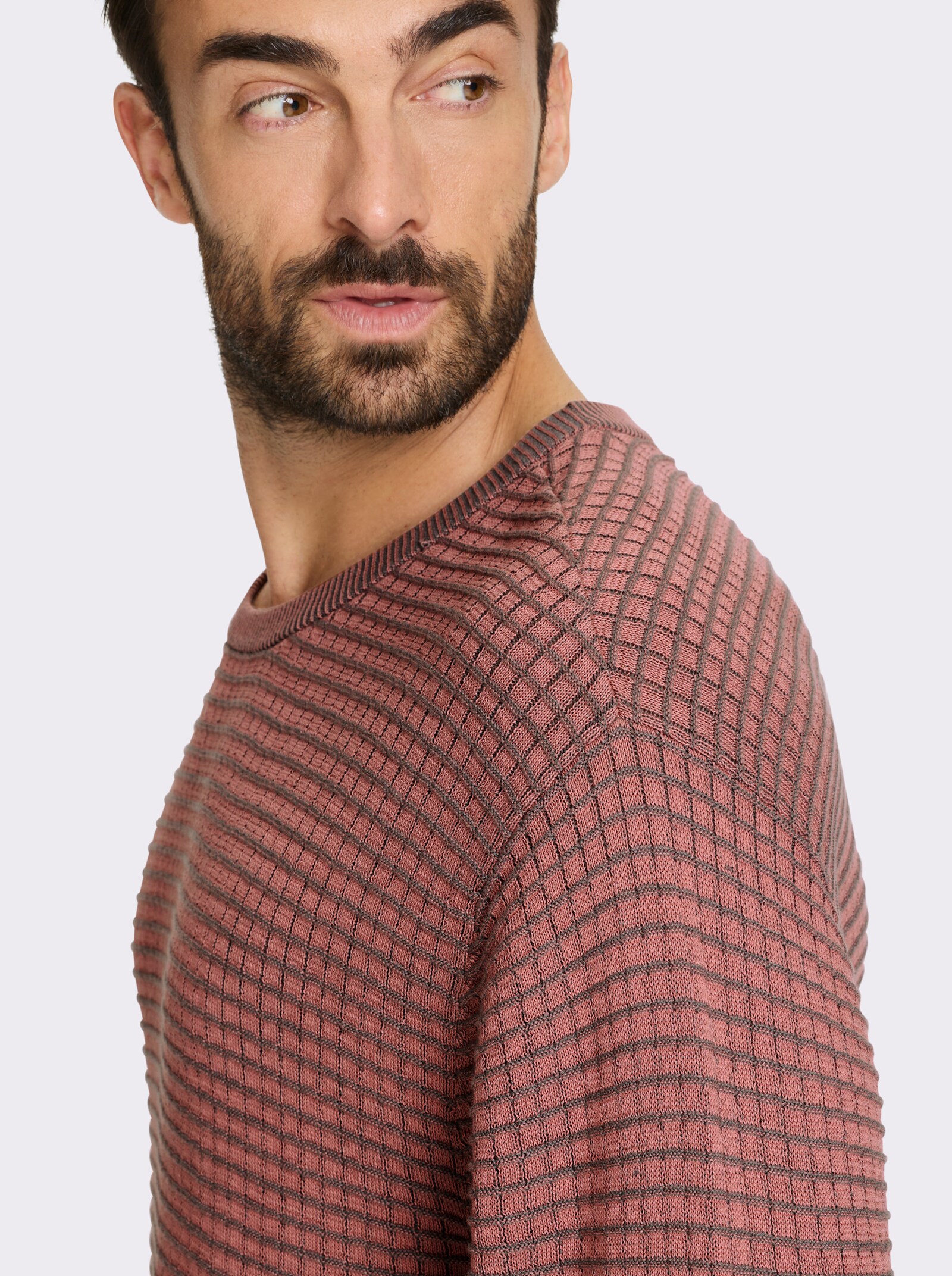 Marco Donati Rundhalspullover mit Strukturmuster - rosenholz-anthrazit
