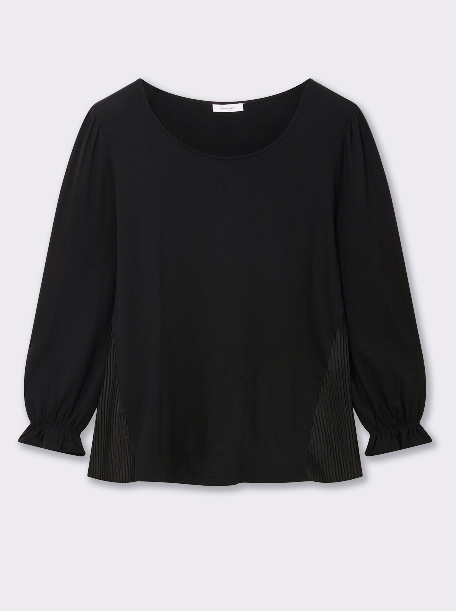 sheego Sweatshirt mit Ballonärmeln und Rundhalsausschnitt - schwarz