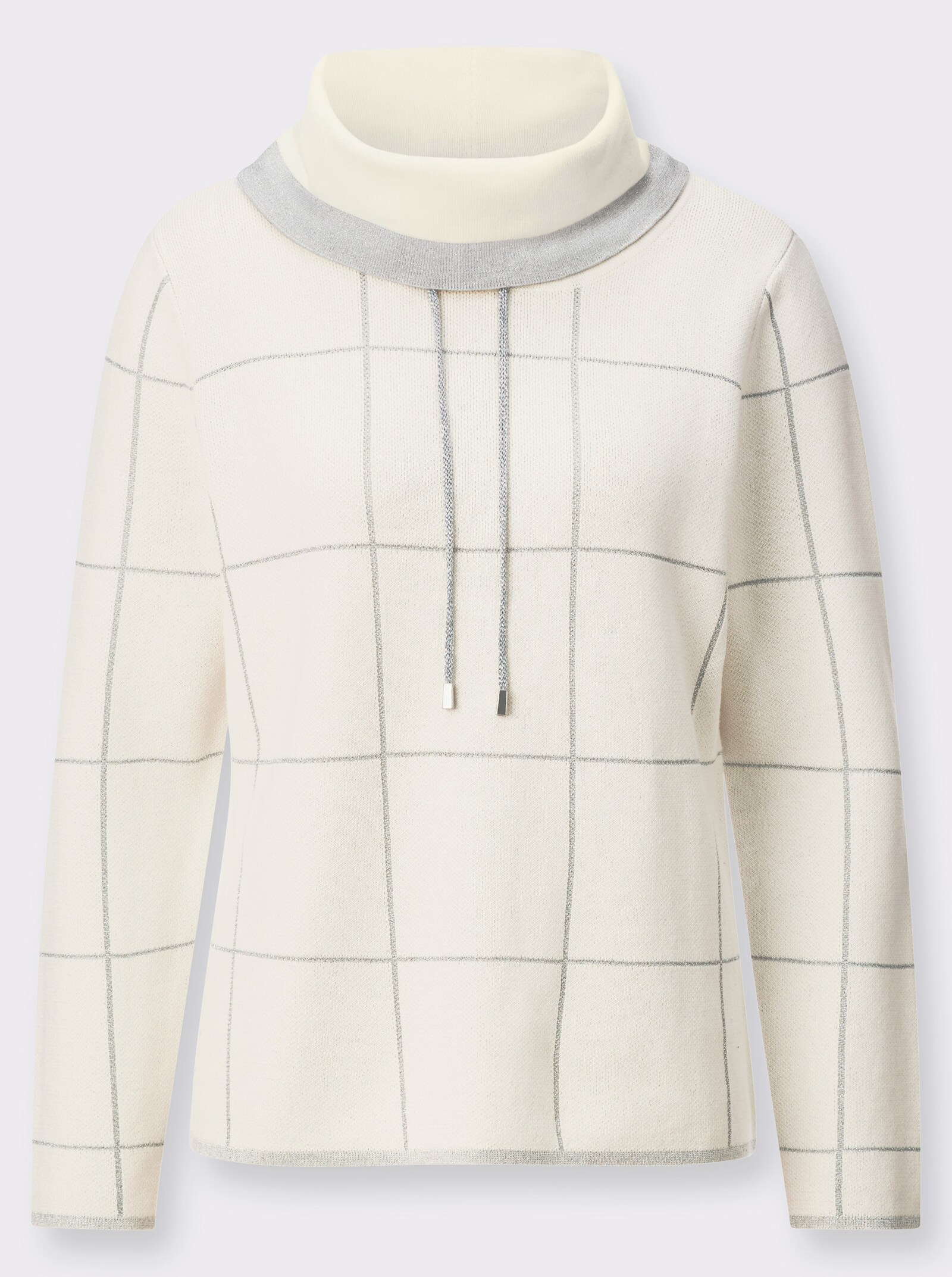 Jacquard-Pullover mit weitenregulierbarem Rollkragen - ecru-silberfarben