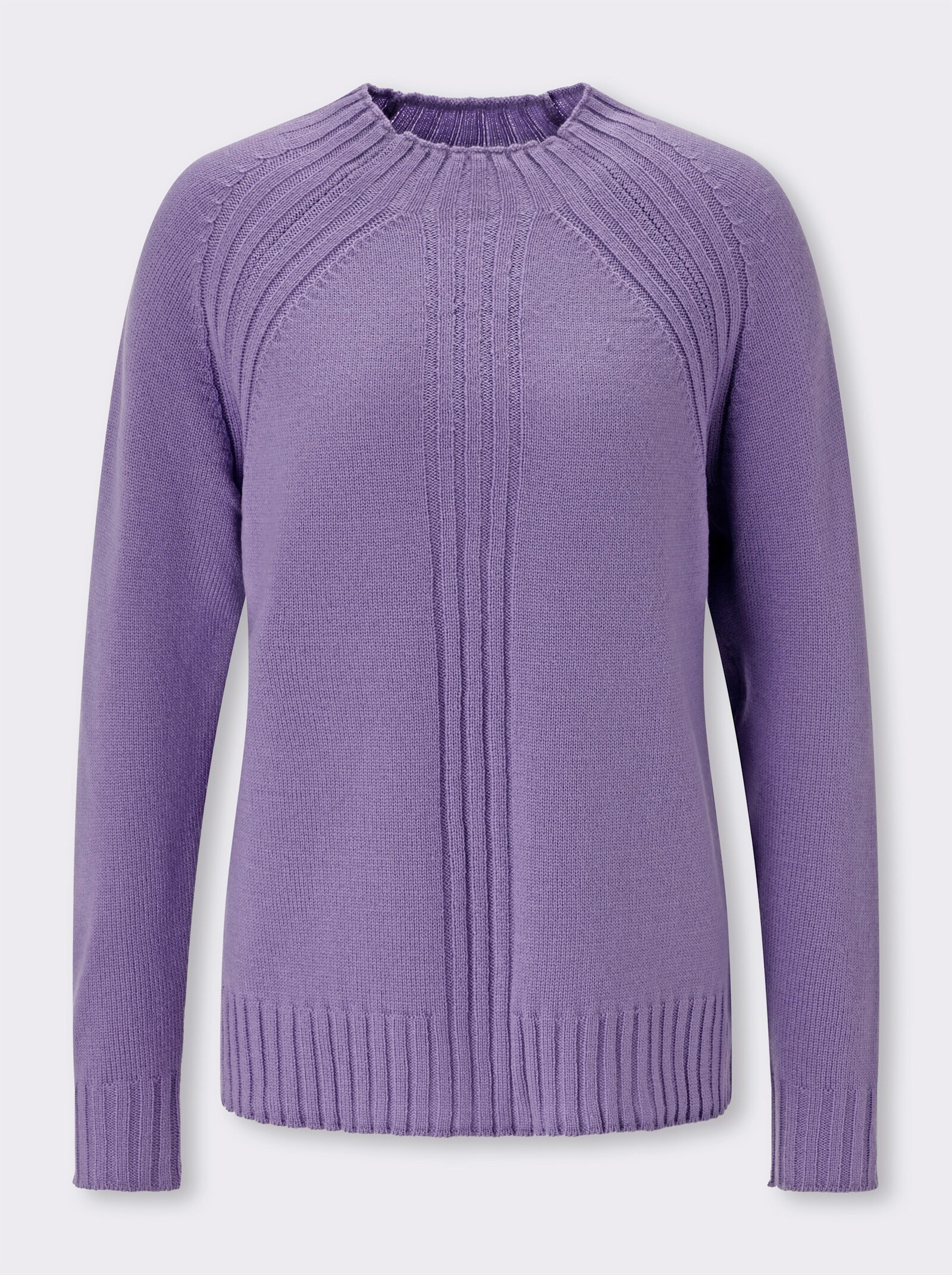 Langarm-Pullover mit Rippeinsätzen - lavendel