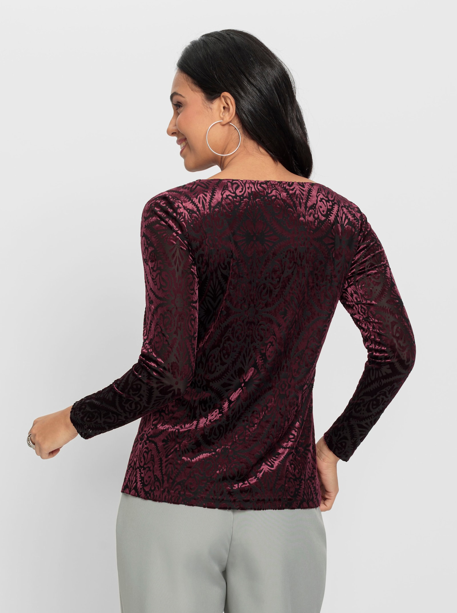 Langarmshirt mit Interlock-Futter - burgund-gemustert