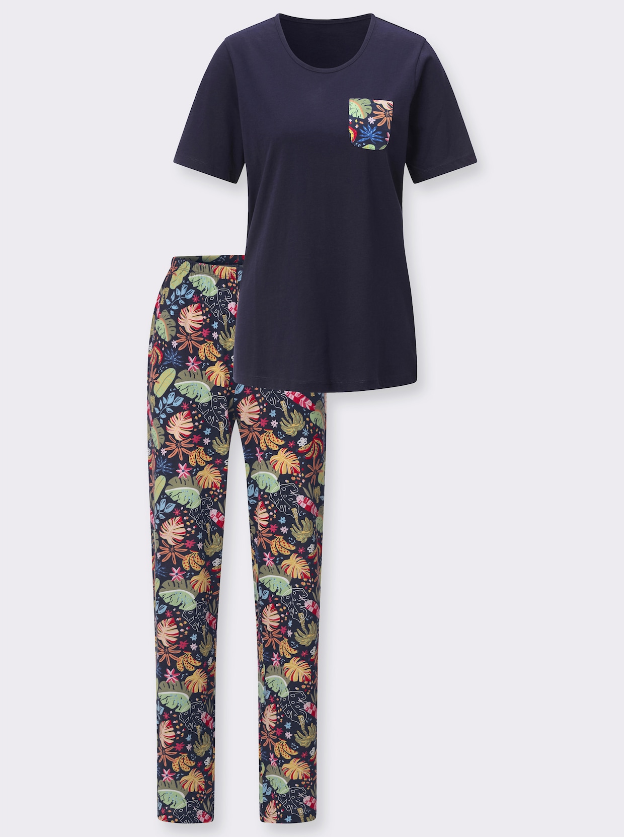 Schlafanzug mit Brusttasche - marine-bedruckt