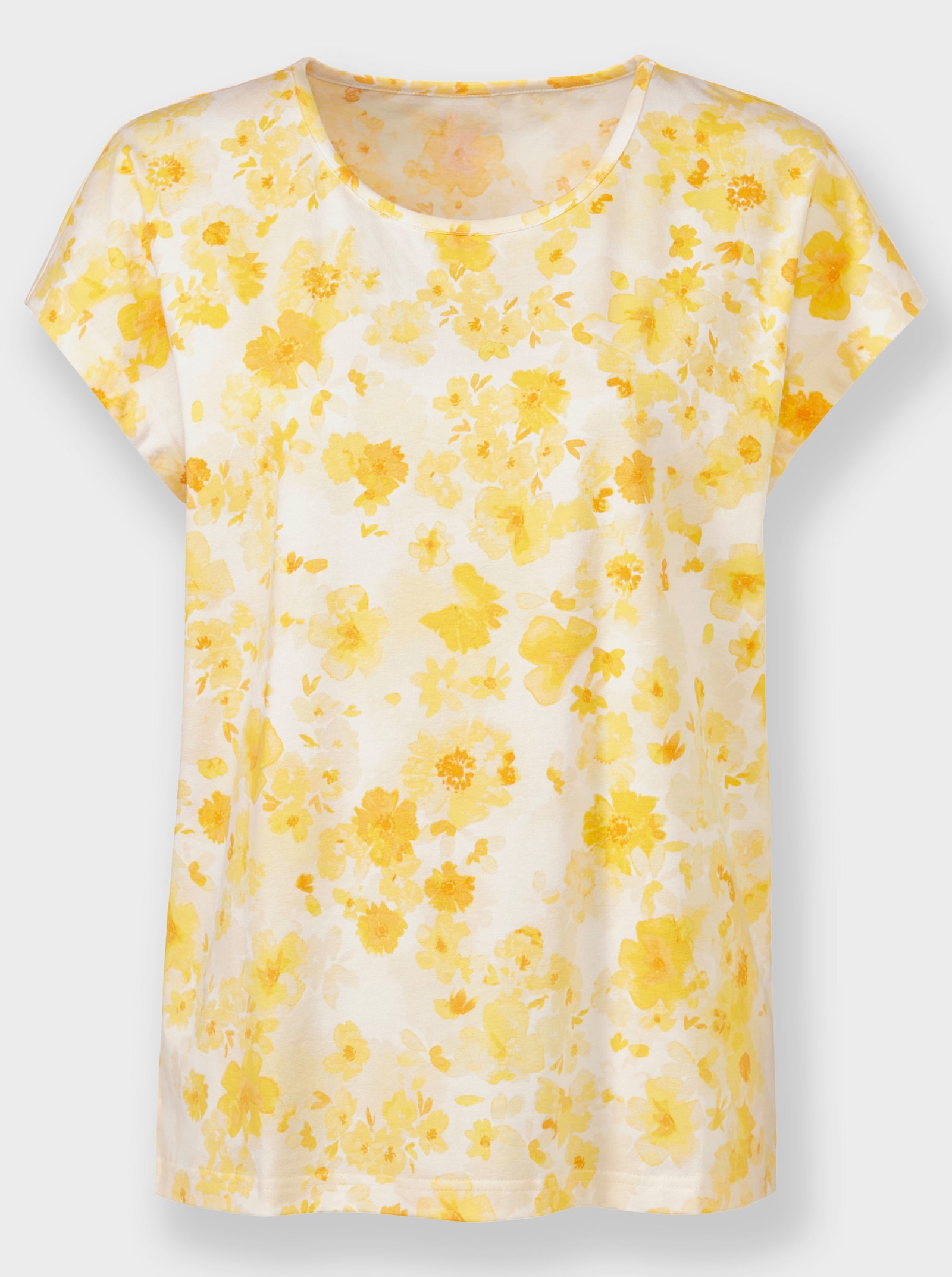 Print-Shirt Mit Paspelverzierung - zitrone-weiss-bedruckt