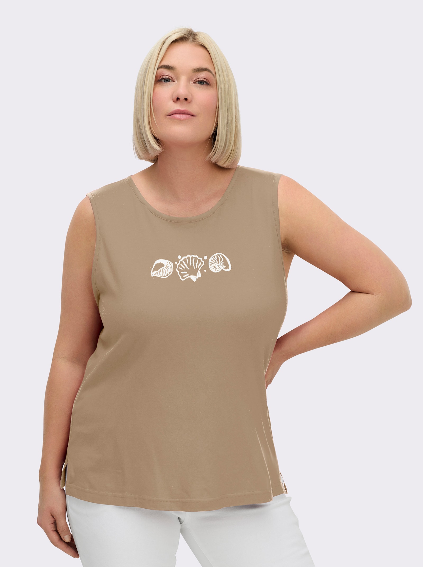 Shirttop mit Seitenschlitzen - beige