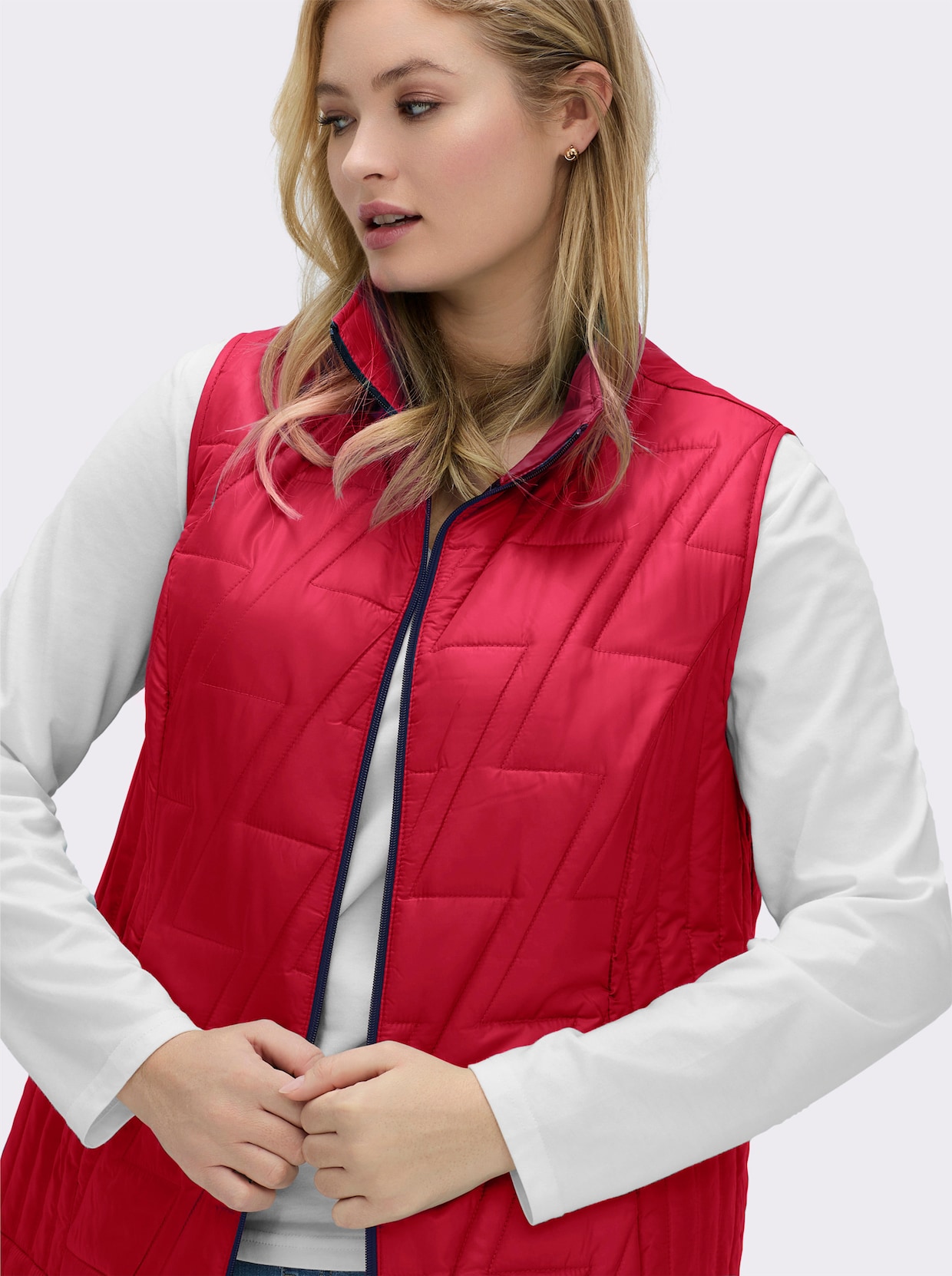 Steppweste mit kontrastfarbigem Futter - erdbeere