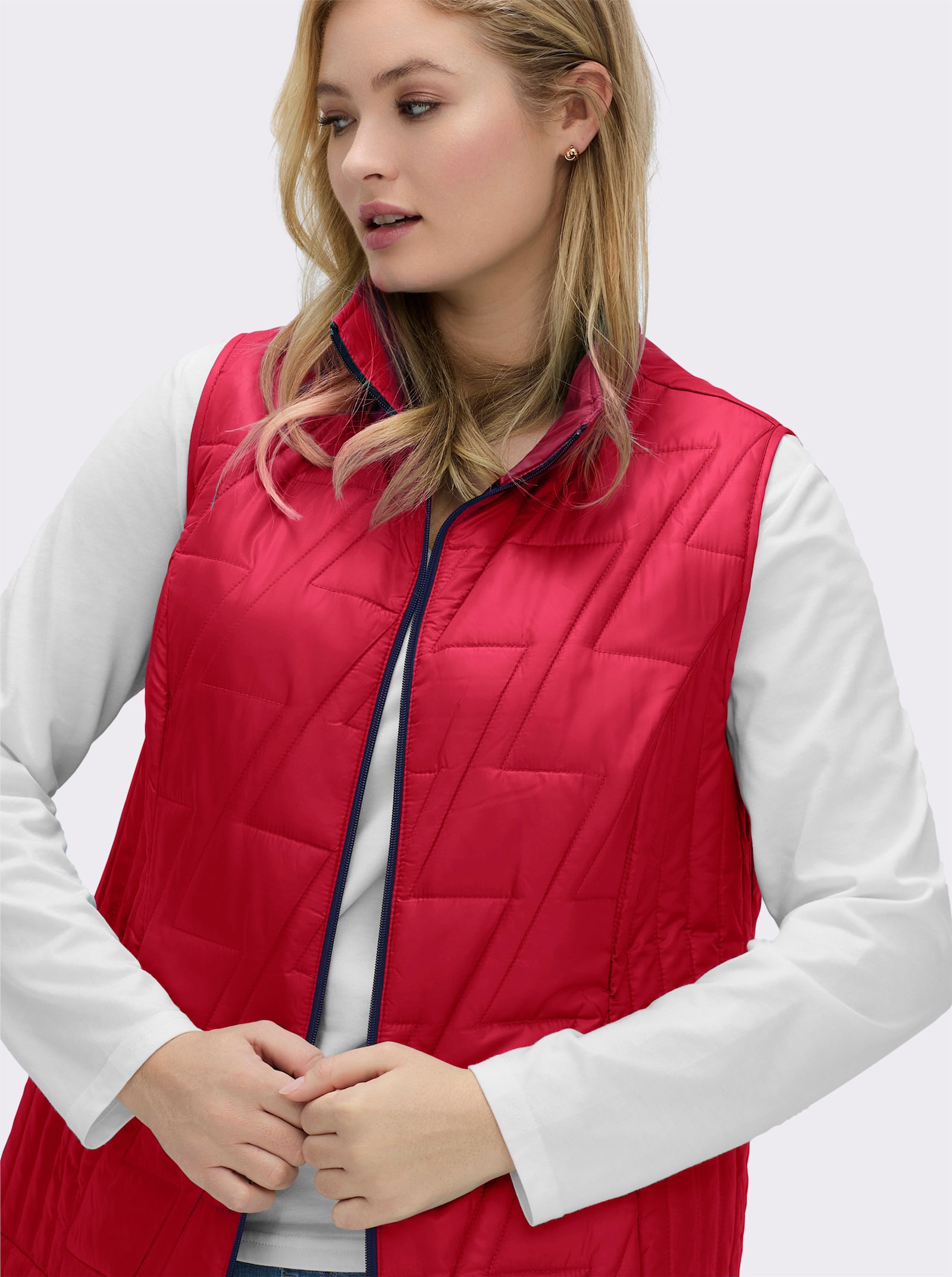 Steppweste mit kontrastfarbigem Futter - erdbeere