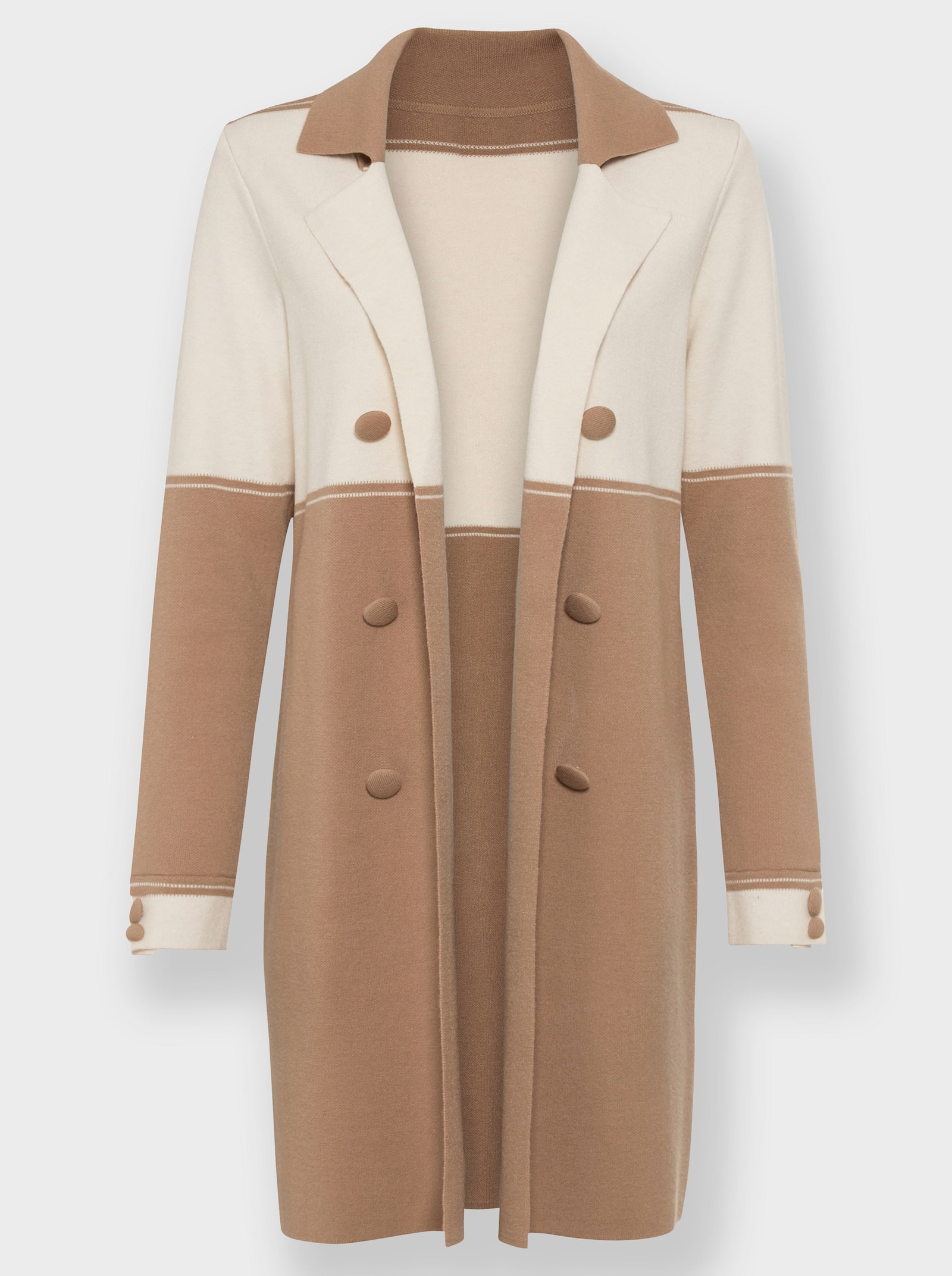 heine Longstrickjacke mit 2 Zierknopf-Leisten - camel-champagner-gemustert