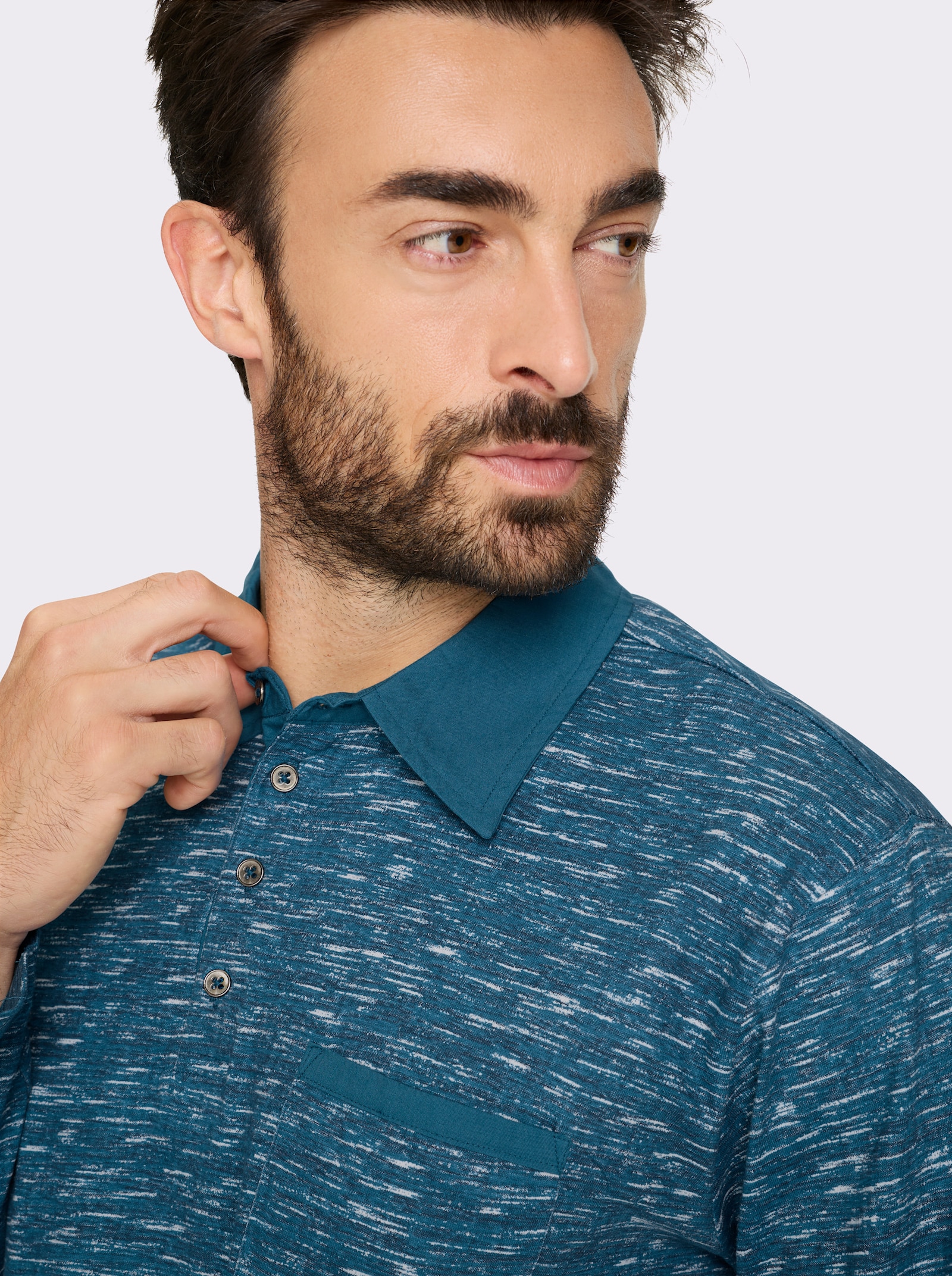 Catamaran Langarmshirt mit unifarbenen Details - topas-meliert