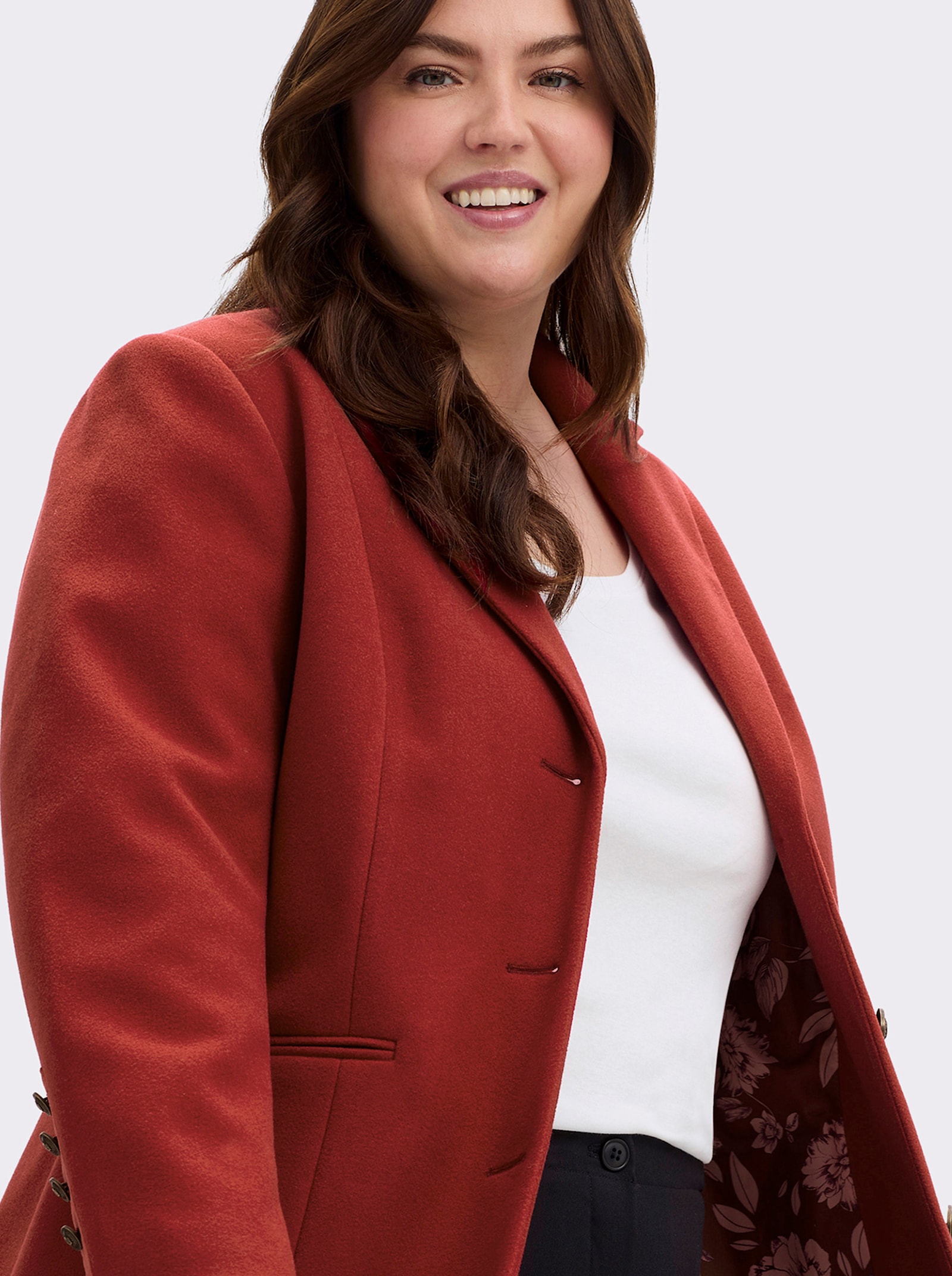 sheego by Joe Browns Mantel mit Zierschnürung im Rücken - kirsche