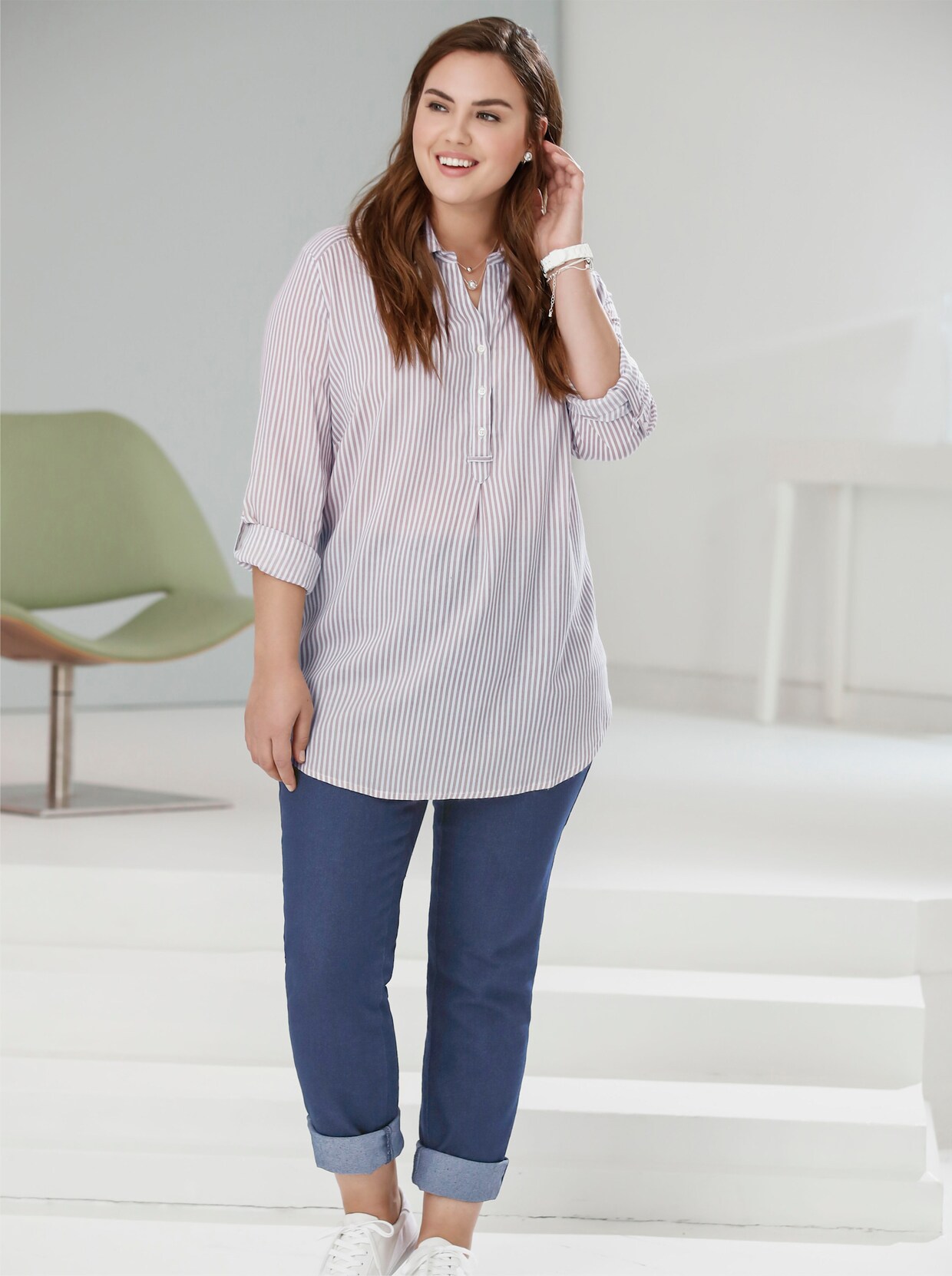 Gestreifte Bluse - taupe-gestreift