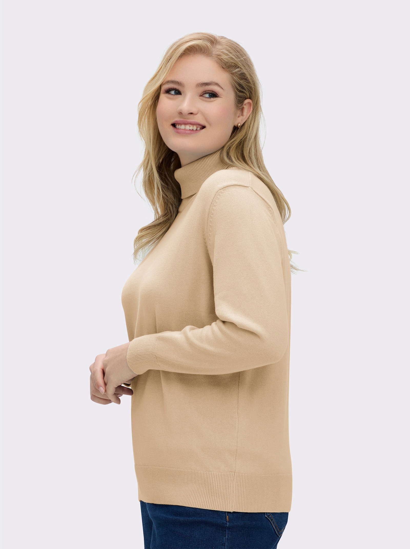 Rollkragenpullover aus reiner Baumwolle - beige
