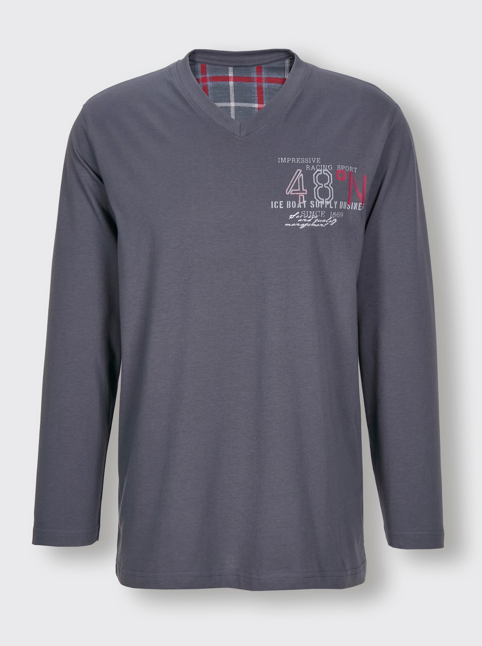 Comte Schlafanzug - anthrazit-rot-kariert