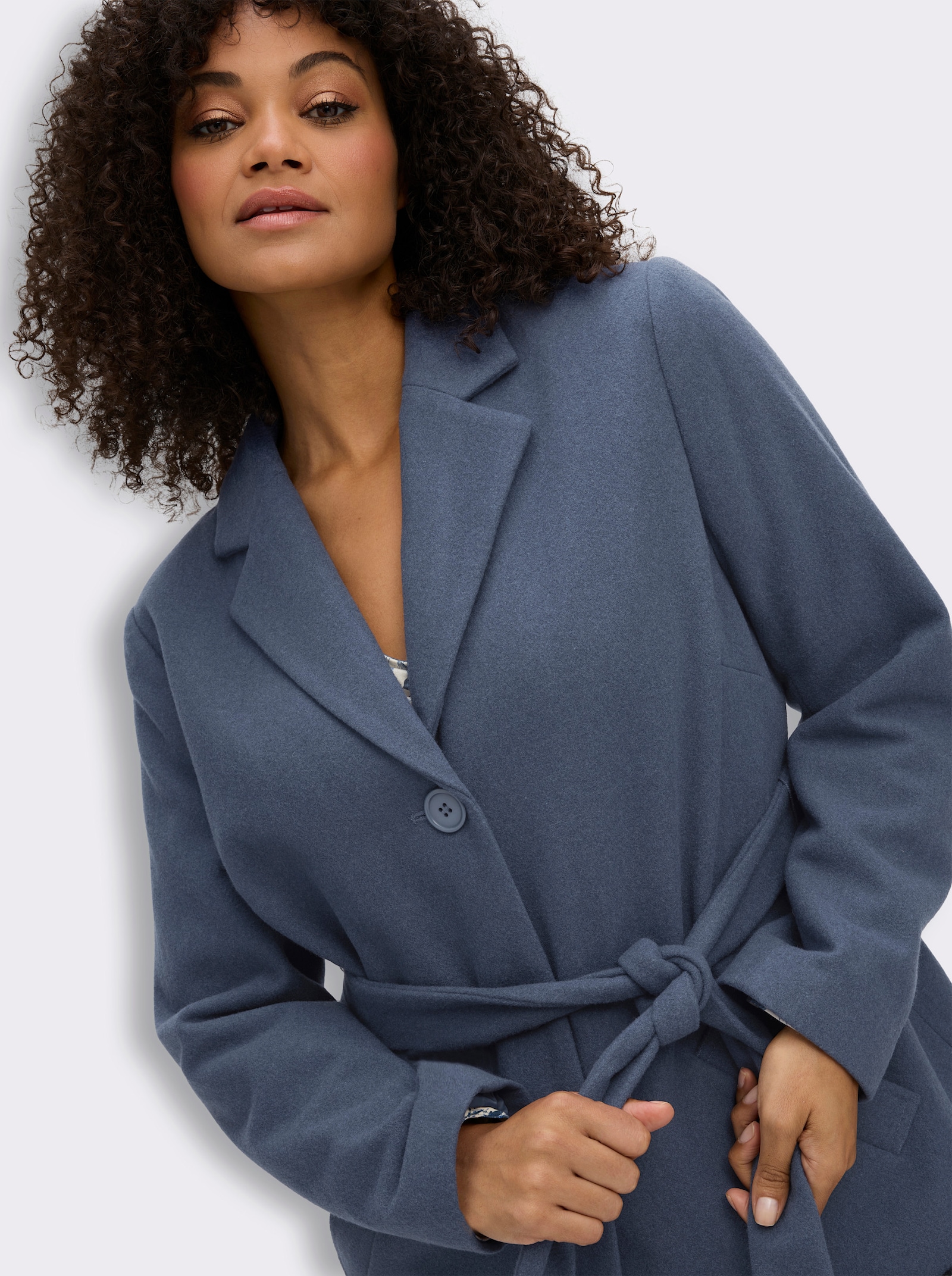 sheego Wolljacke mit Bindegürtel - rauchblau