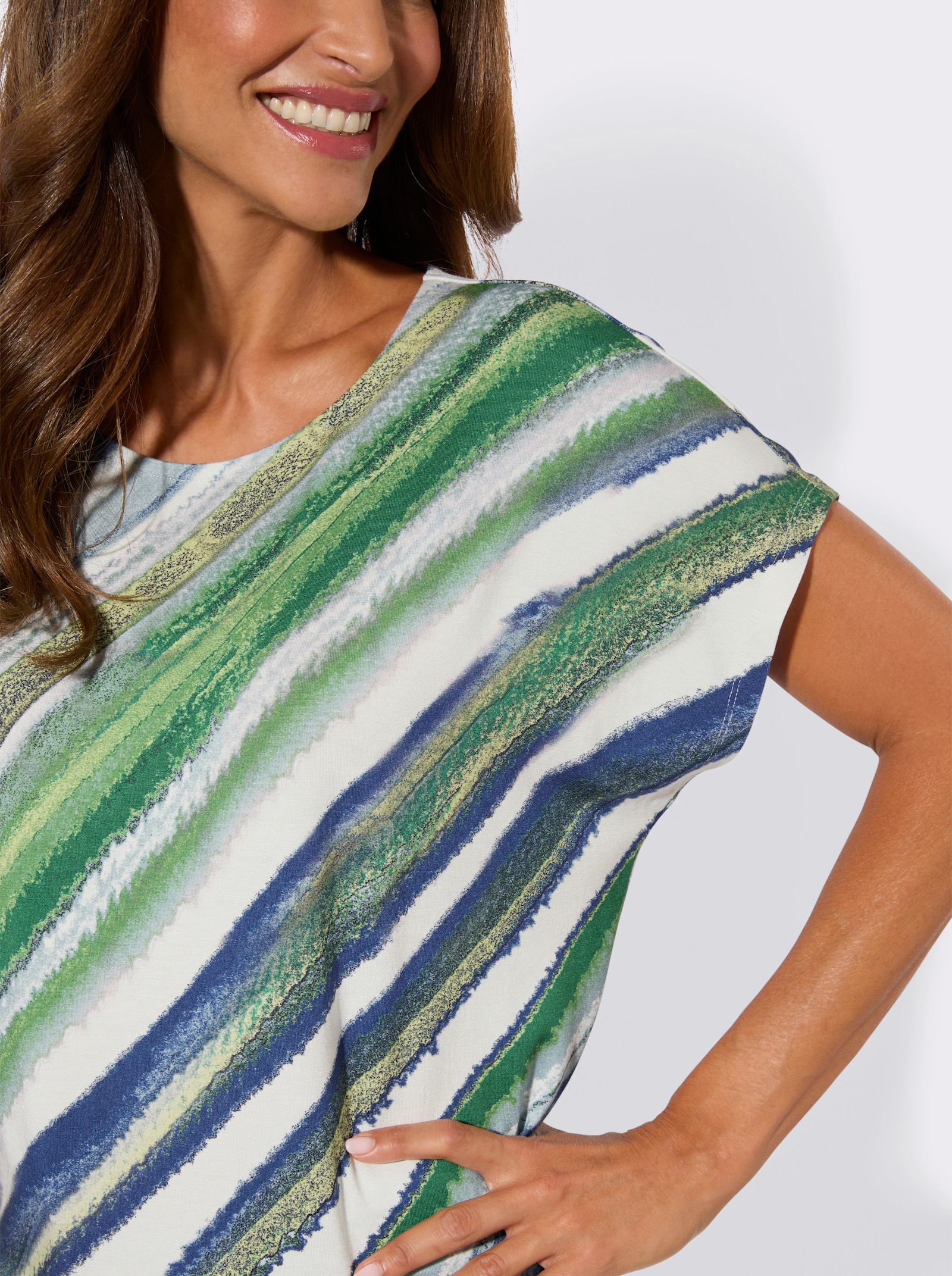 Print-Shirt mit Streifen - marine-pistazie-bedruckt