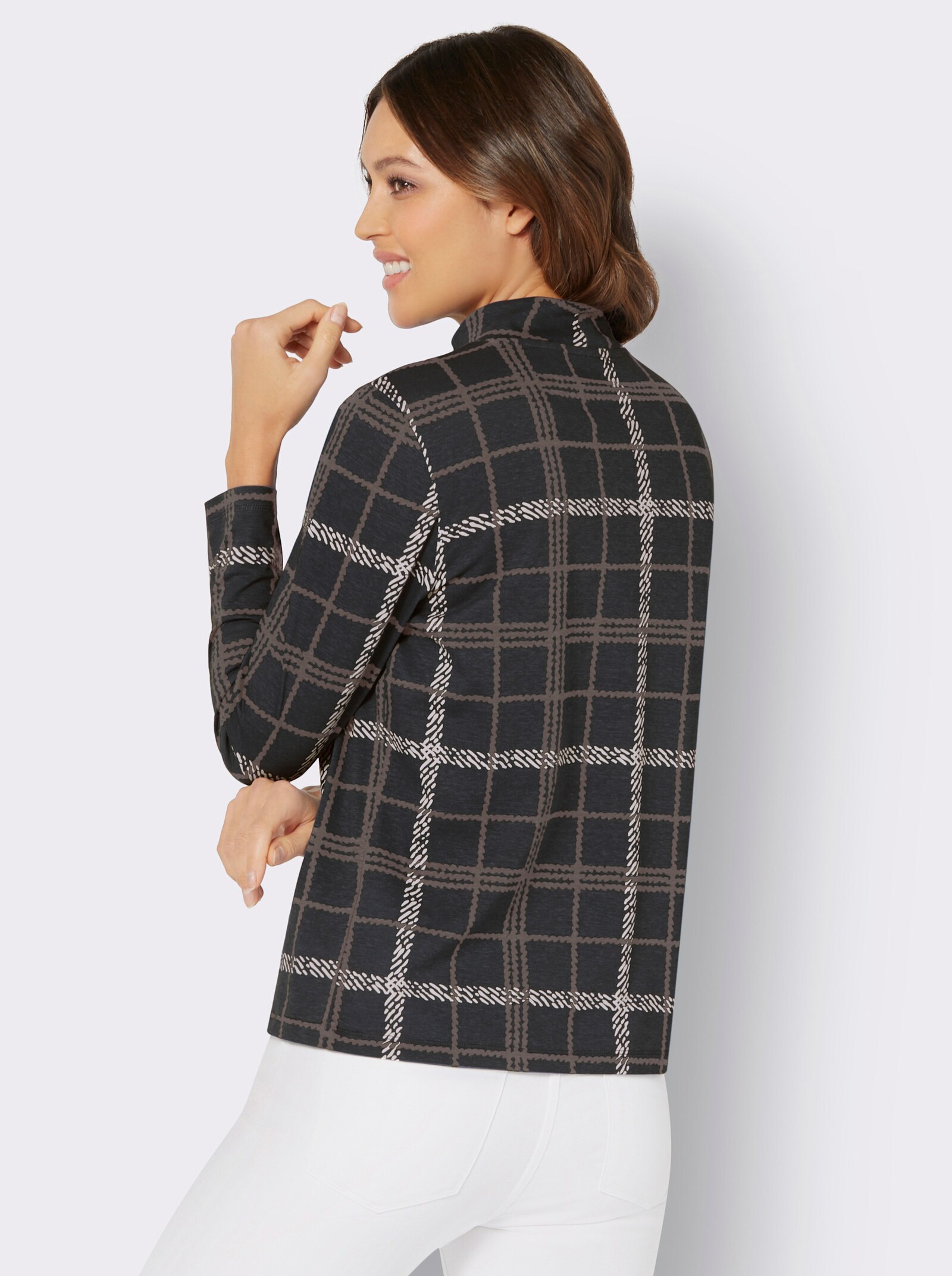 Tričko se stojáčkem s kostkovaným vzorem - černá-taupe-kostka