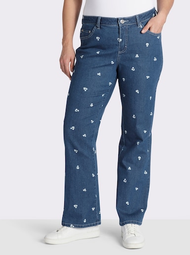 sheego Jean bootcut avec imprimé floral - bleu blanchi