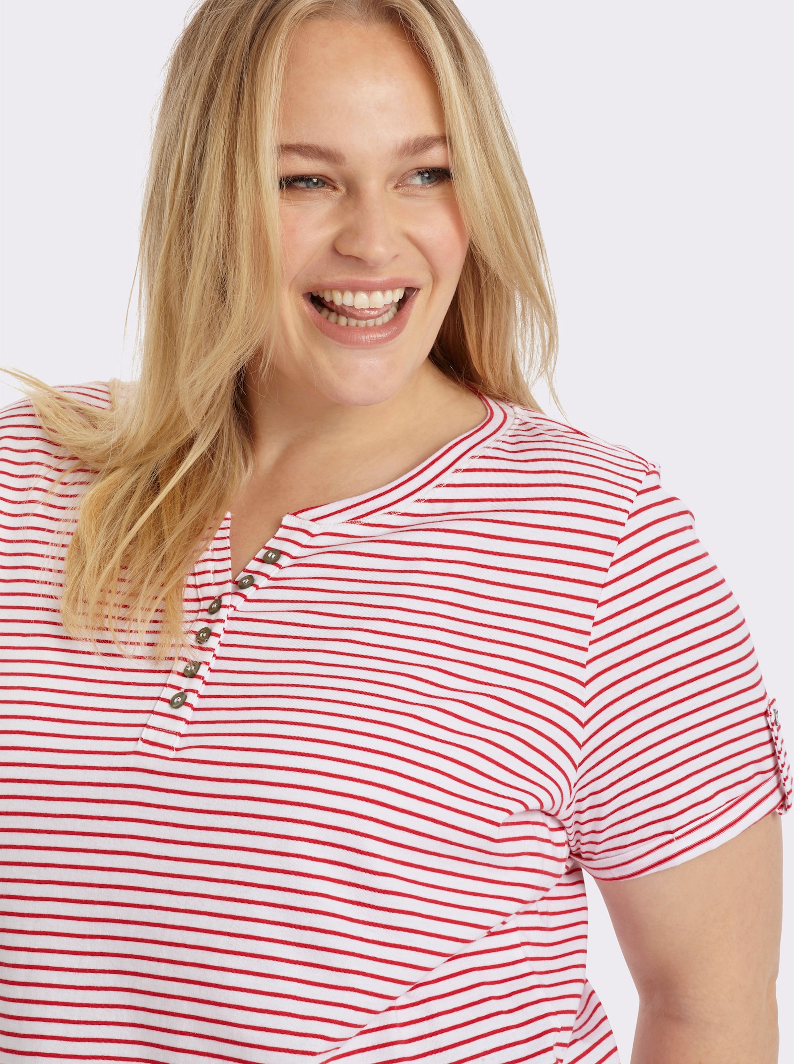 Kurzarmshirt mit fixiertem Ärmel-Aufschlag - rot-geringelt