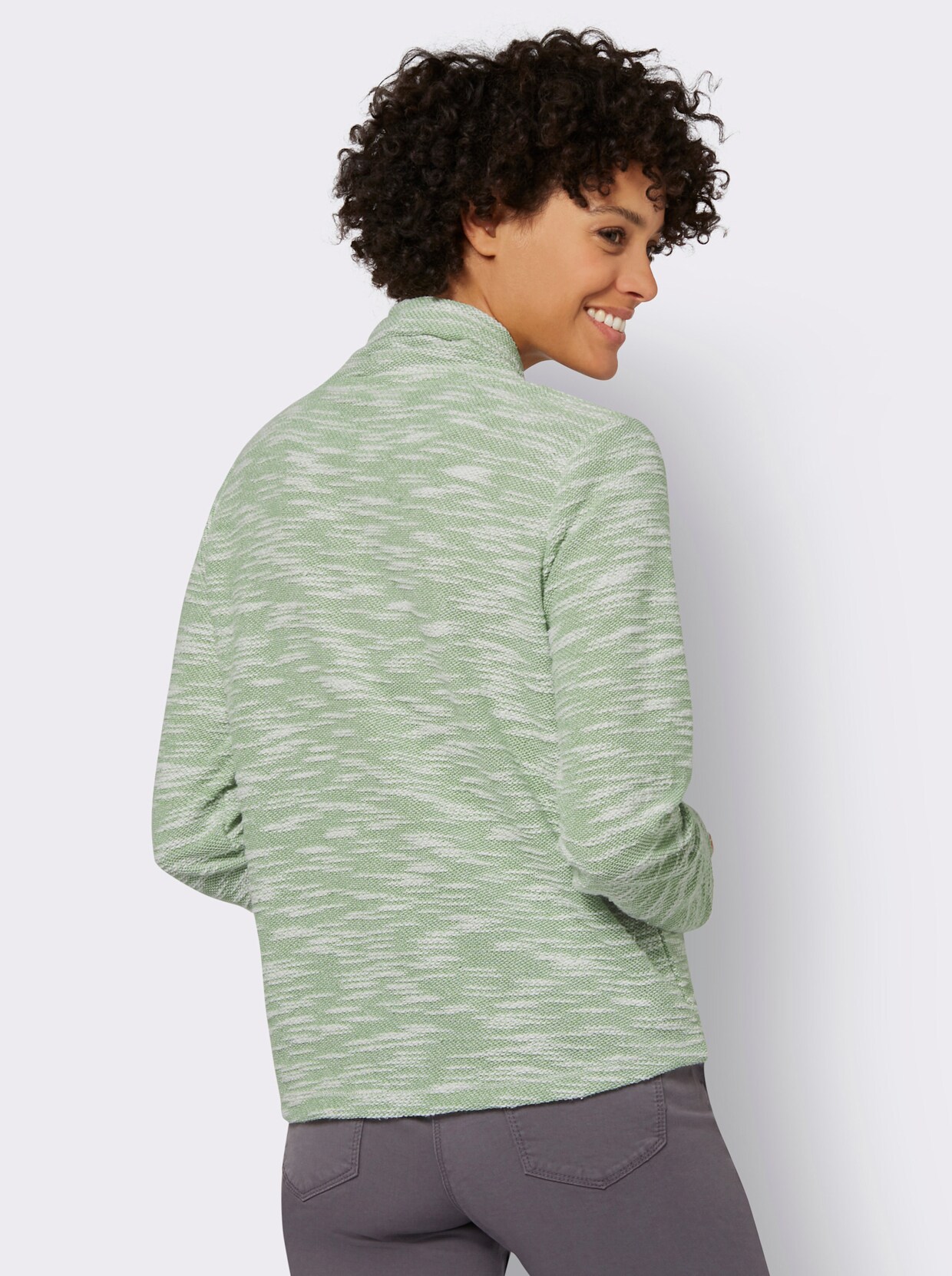 Shirt met rolkraag - eucalyptus/wit gemêleerd