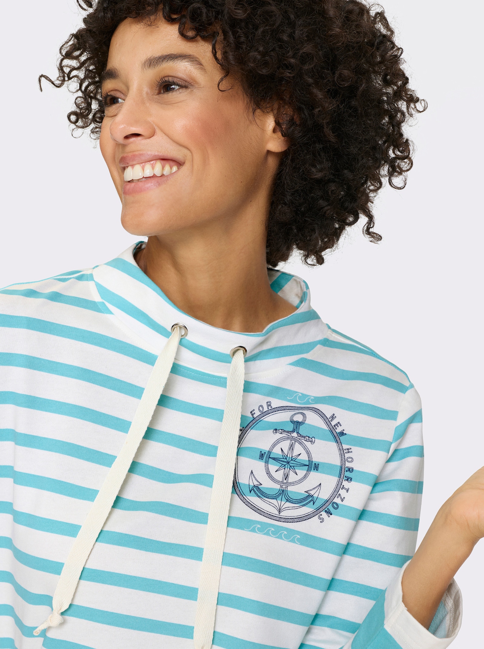 Sweatshirt im Ringel-Dessin - aquamarin-ecru-geringelt