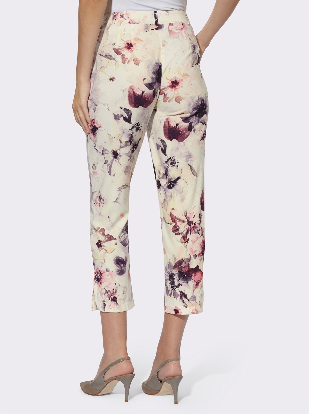 heine Broek met print - ecru/lila bedrukt