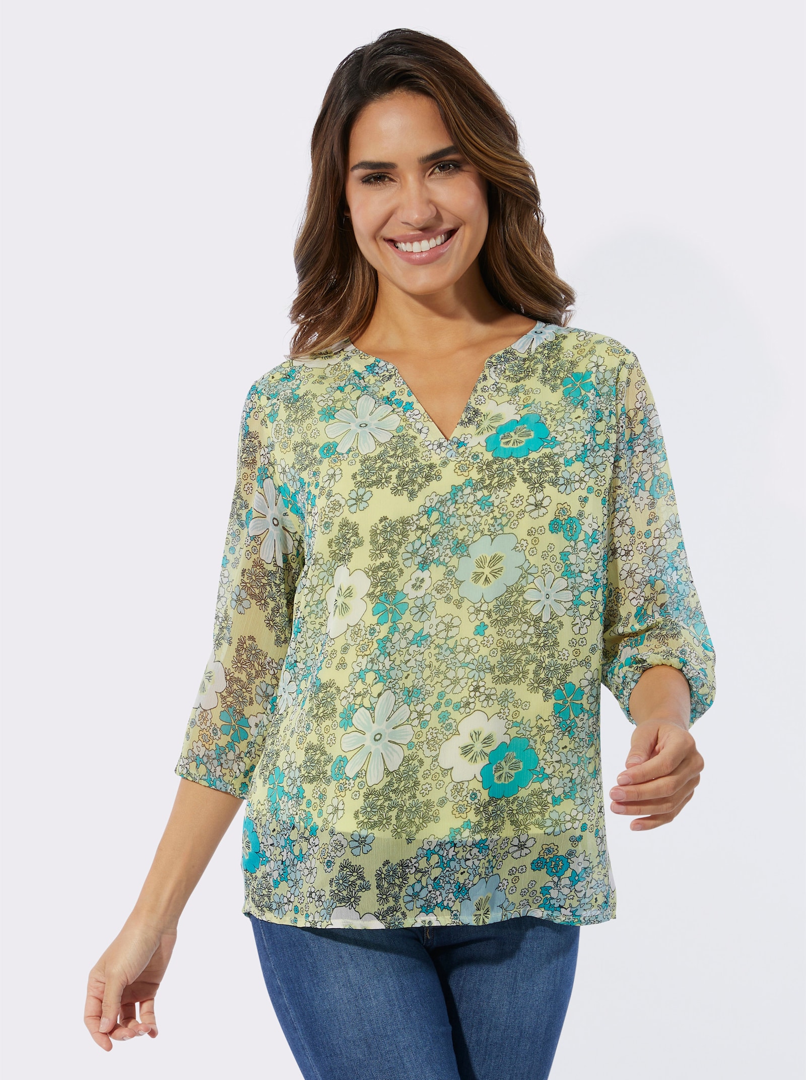 Schlupfbluse im Blumenmuster - pistazie-mint-bedruckt
