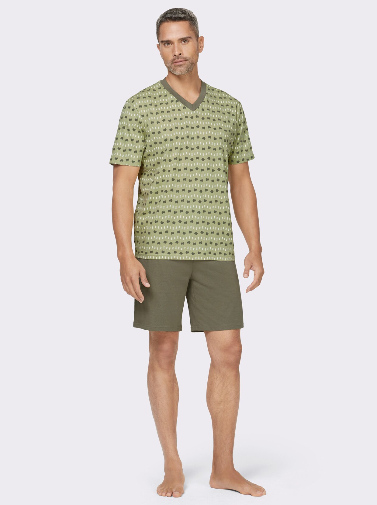 Krátké pyžamo - světlezelená-khaki-potisk
