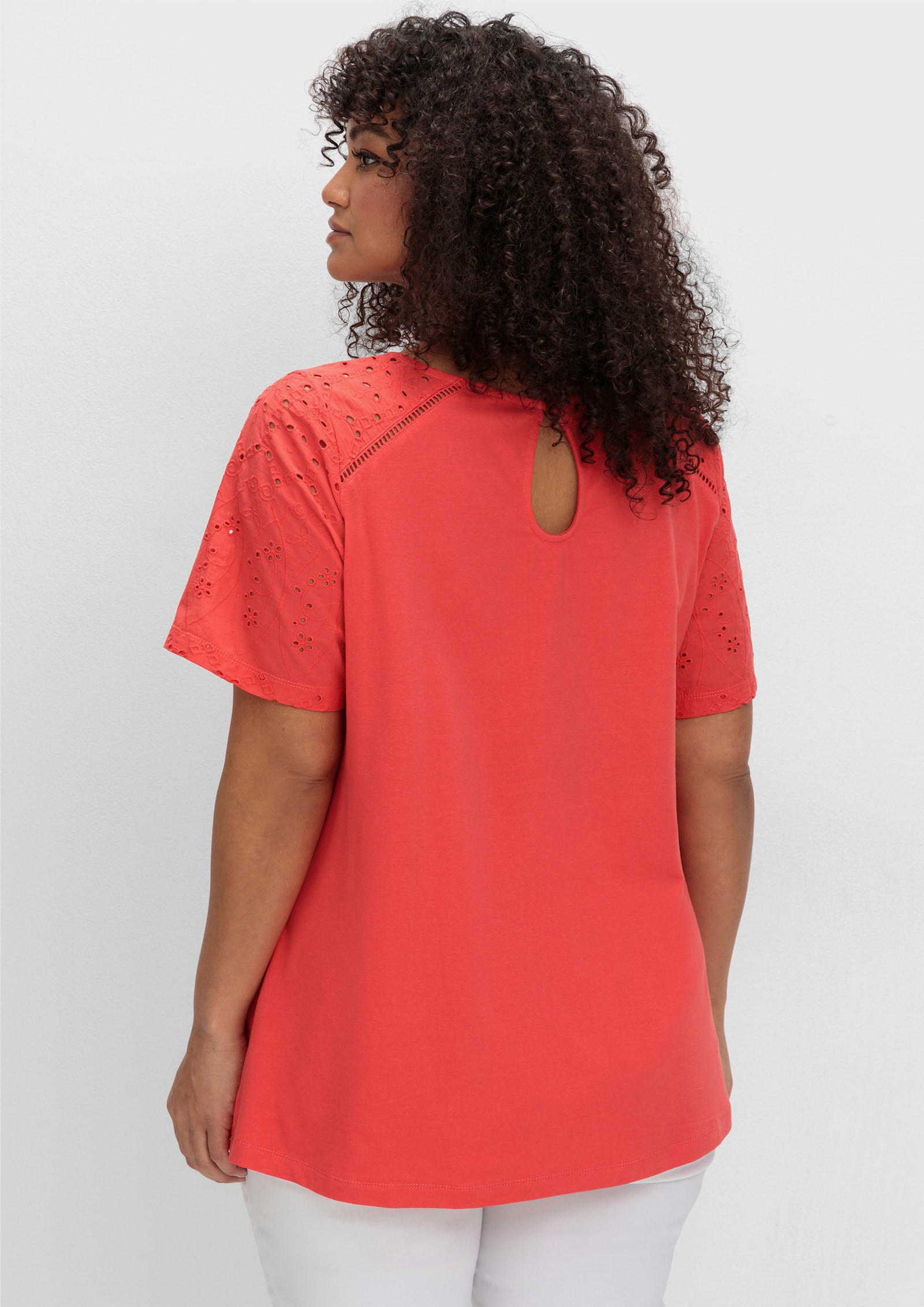 sheego by Joe Browns Shirt in materiaalmix, met ajourwerk - langoustine