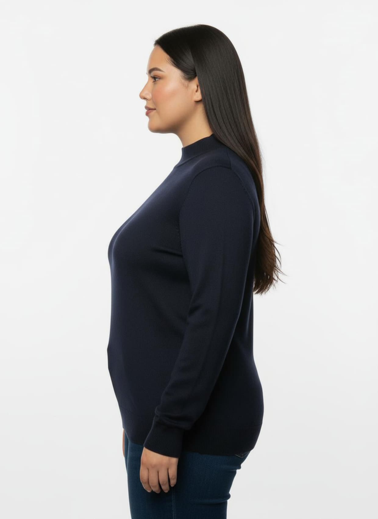 Stehkragenpullover mit Ripp-Abschlüssen - marine