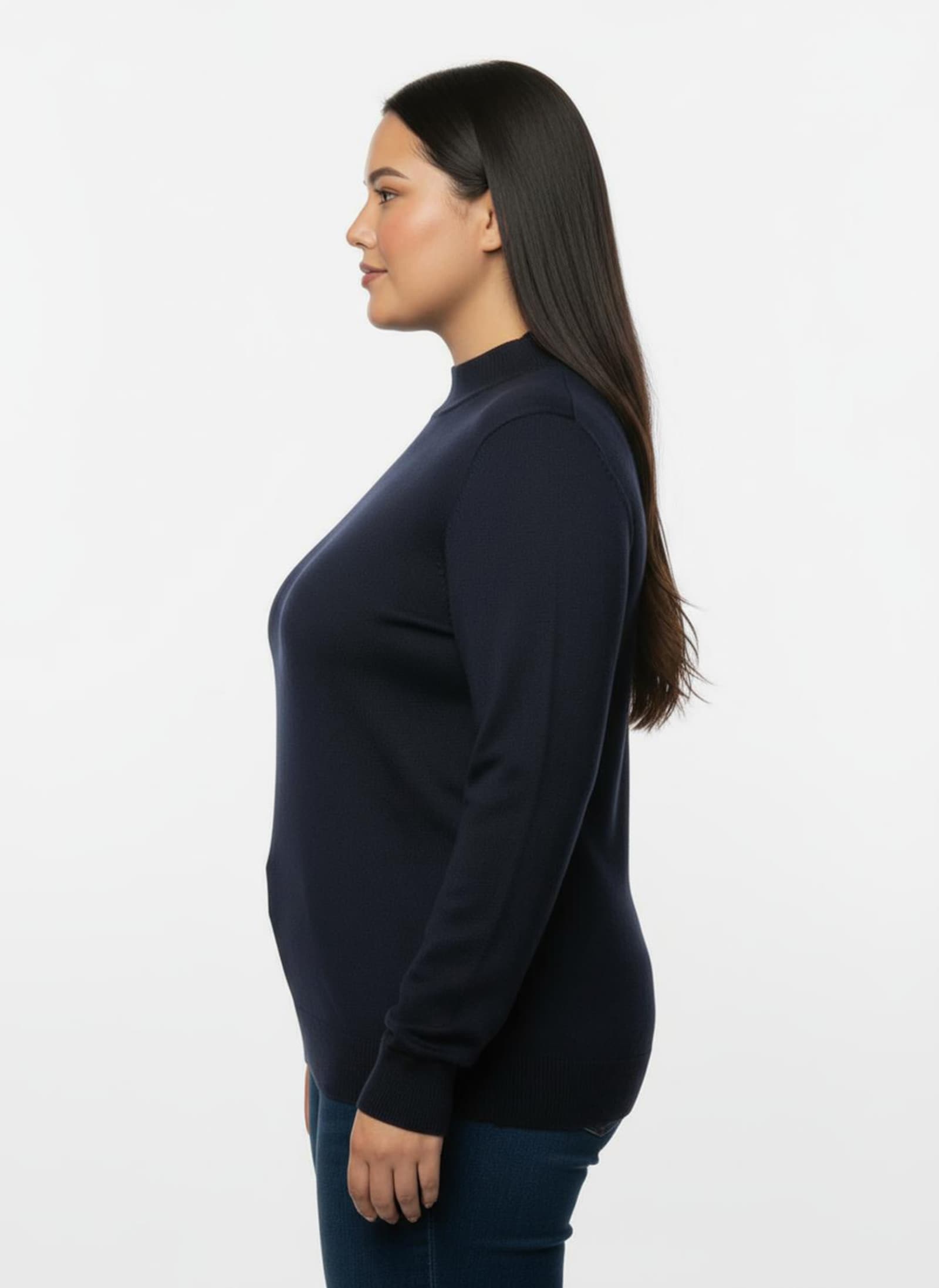 Stehkragenpullover mit Ripp-Abschlüssen - marine