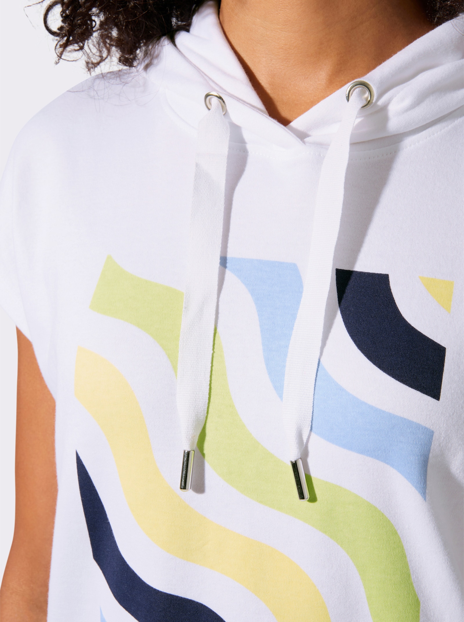 Kapuzenshirt mit überlappenden Ärmeln - weiß