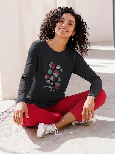 Langarmshirt mit platziertem Druck - schwarz