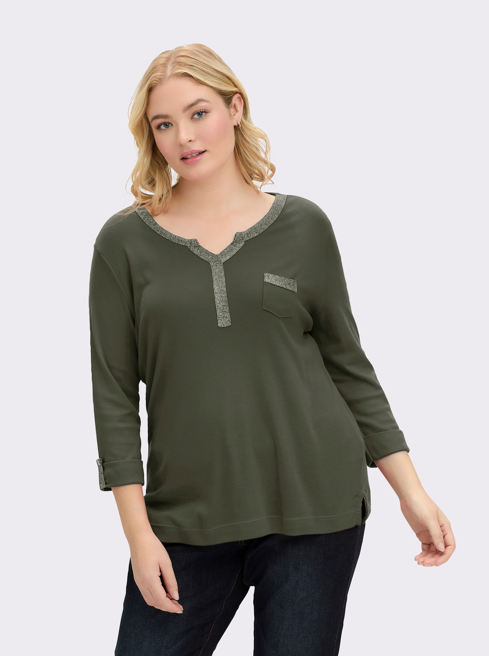 3/4-Arm-Shirt mit Glitzer-Details - khaki