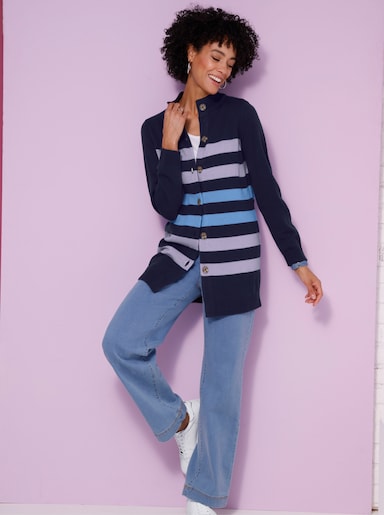 Longstrickjacke - marine-lavendel