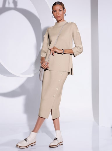 Wollpullover mit Seitenschlitzen - sand