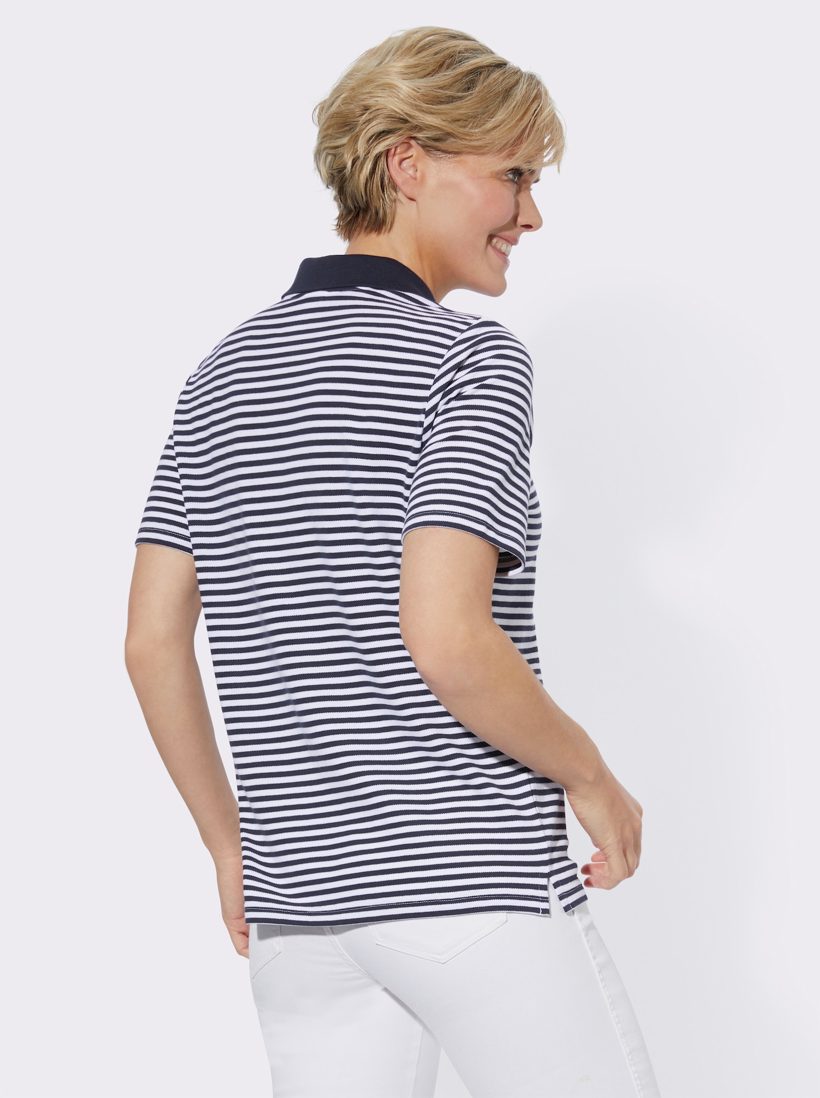 Poloshirt in Pikee-Qualität - marine-weiß-geringelt