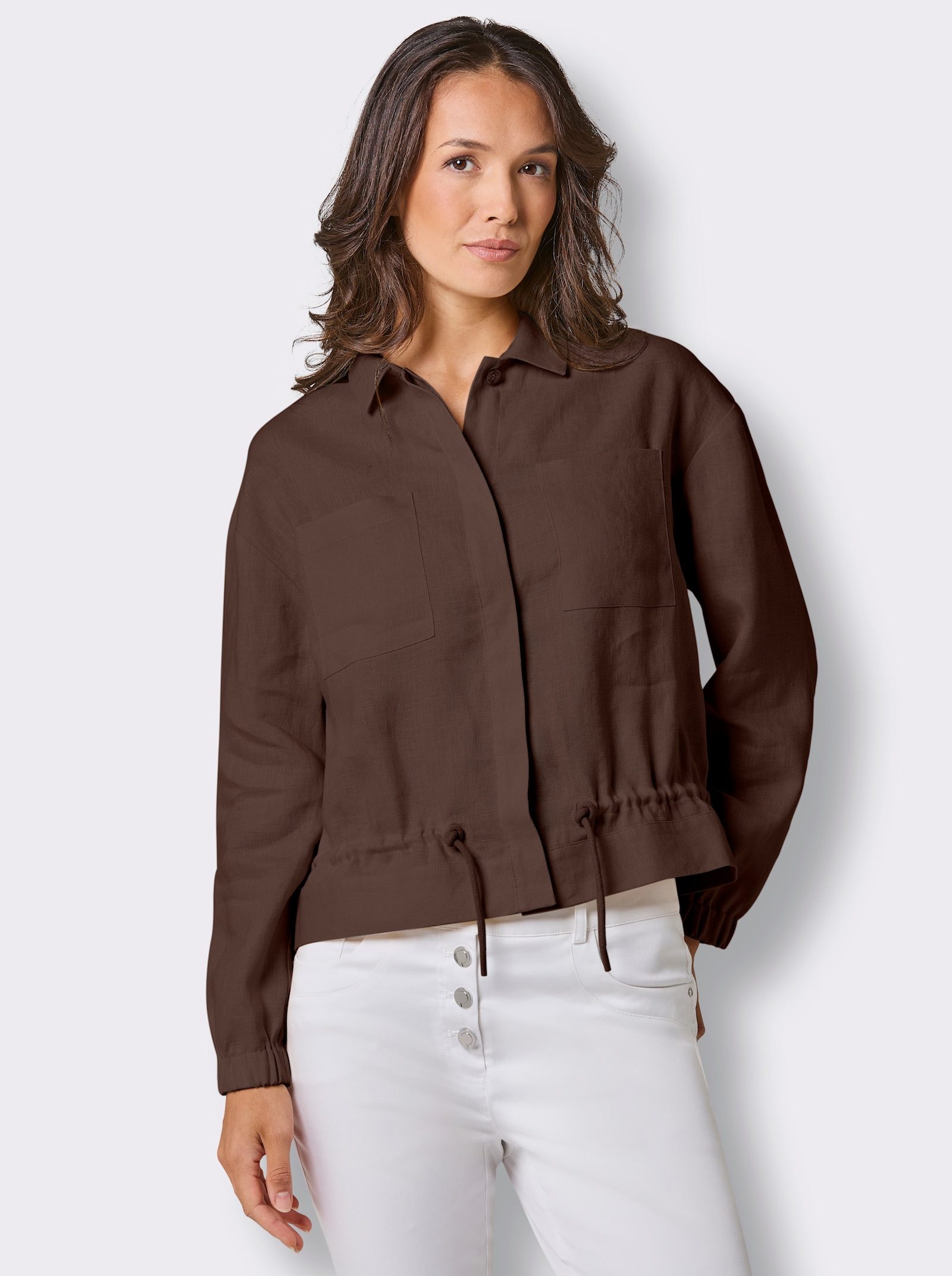 CREATION L PREMIUM Blusenjacke mit Leinen - schoko-meliert